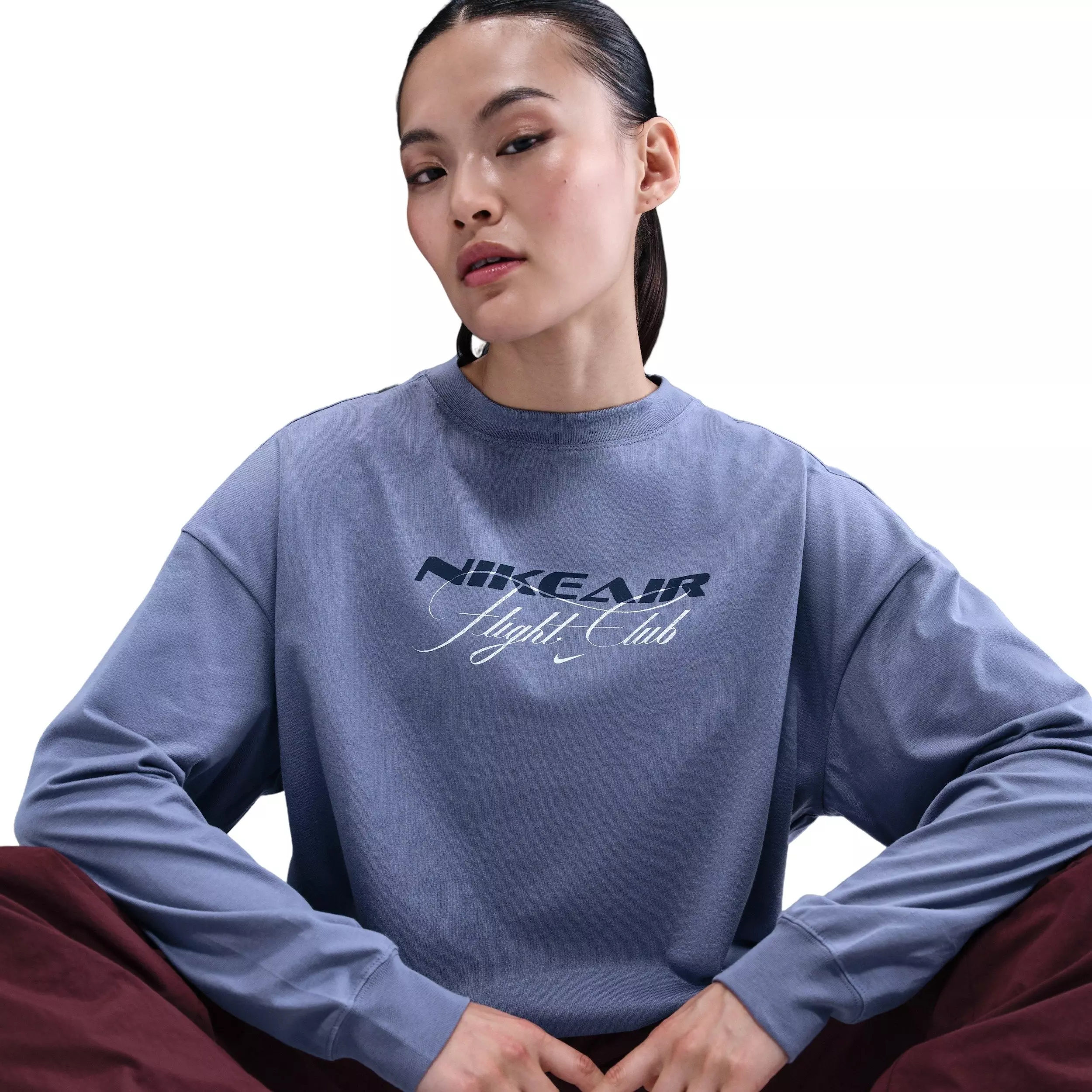 Nike Women's Sportswear Oversized Long-Sleeve Travel T-Shirt - Indigo - INDIGO