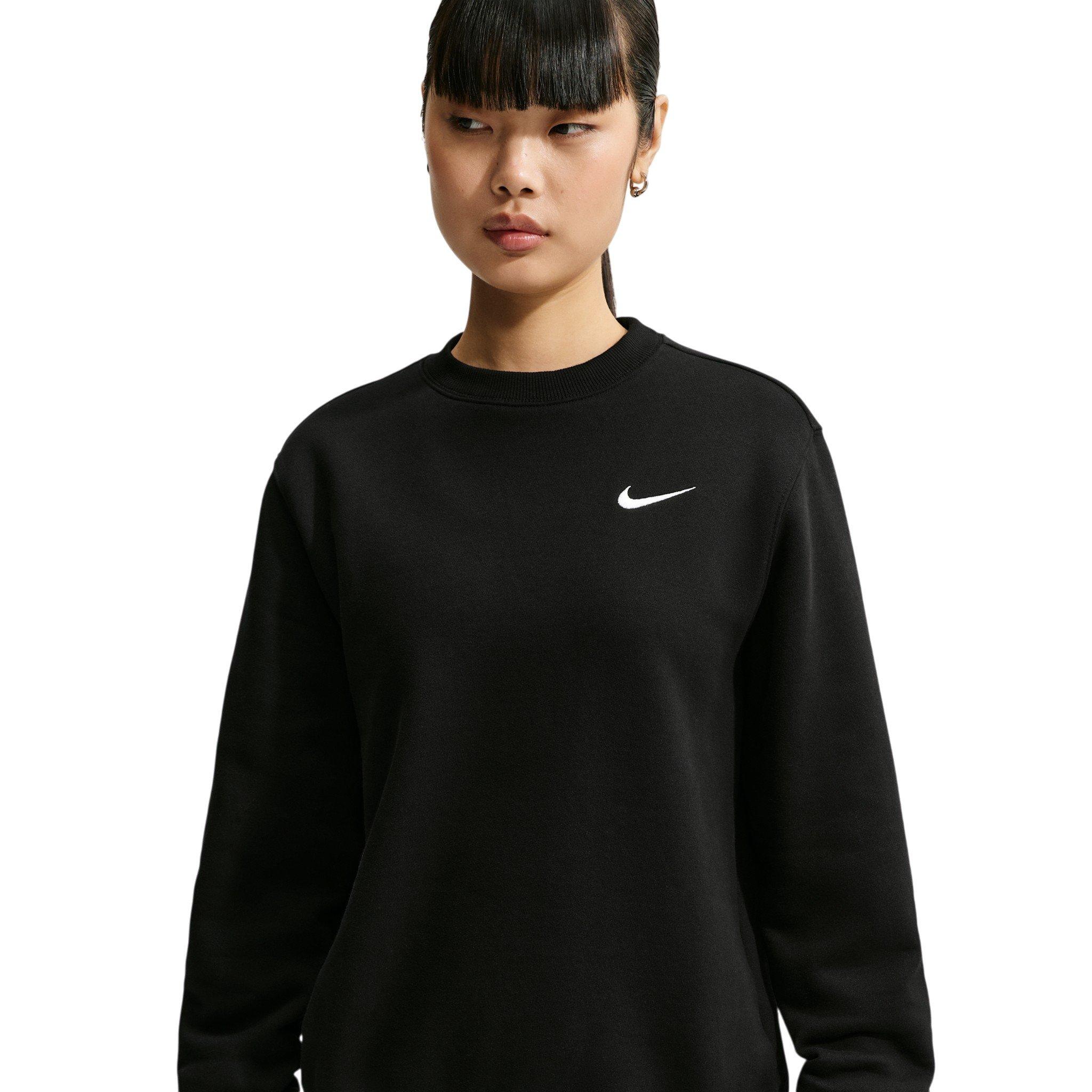 Nike Women's Studio Fleece Medium Weight Crewneck Sweatshirt - Black/Off-White - BLACK/OFF-WHITE