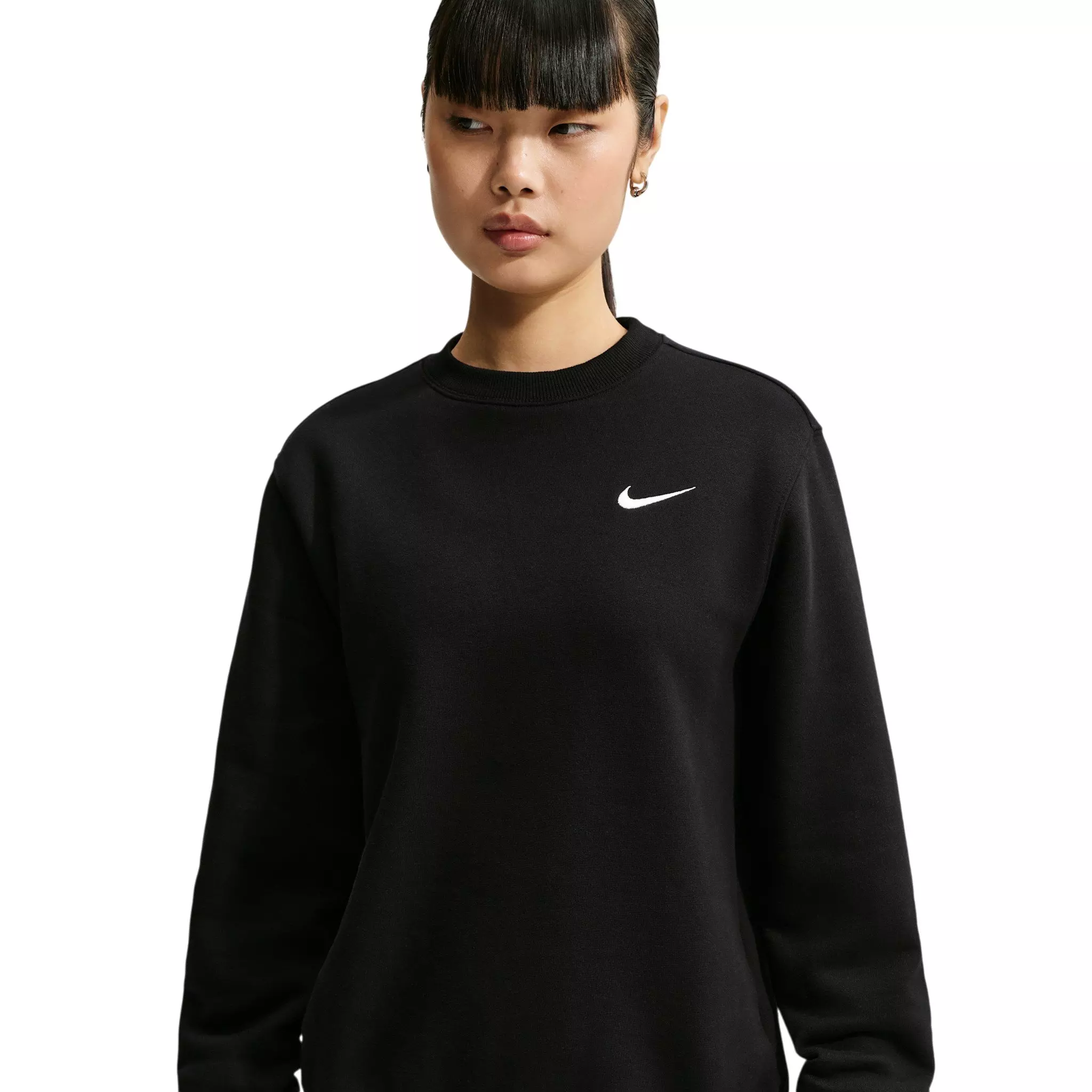 Nike Women's Studio Fleece Medium Weight Crewneck Sweatshirt - Black/Off-White - BLACK/OFF-WHITE
