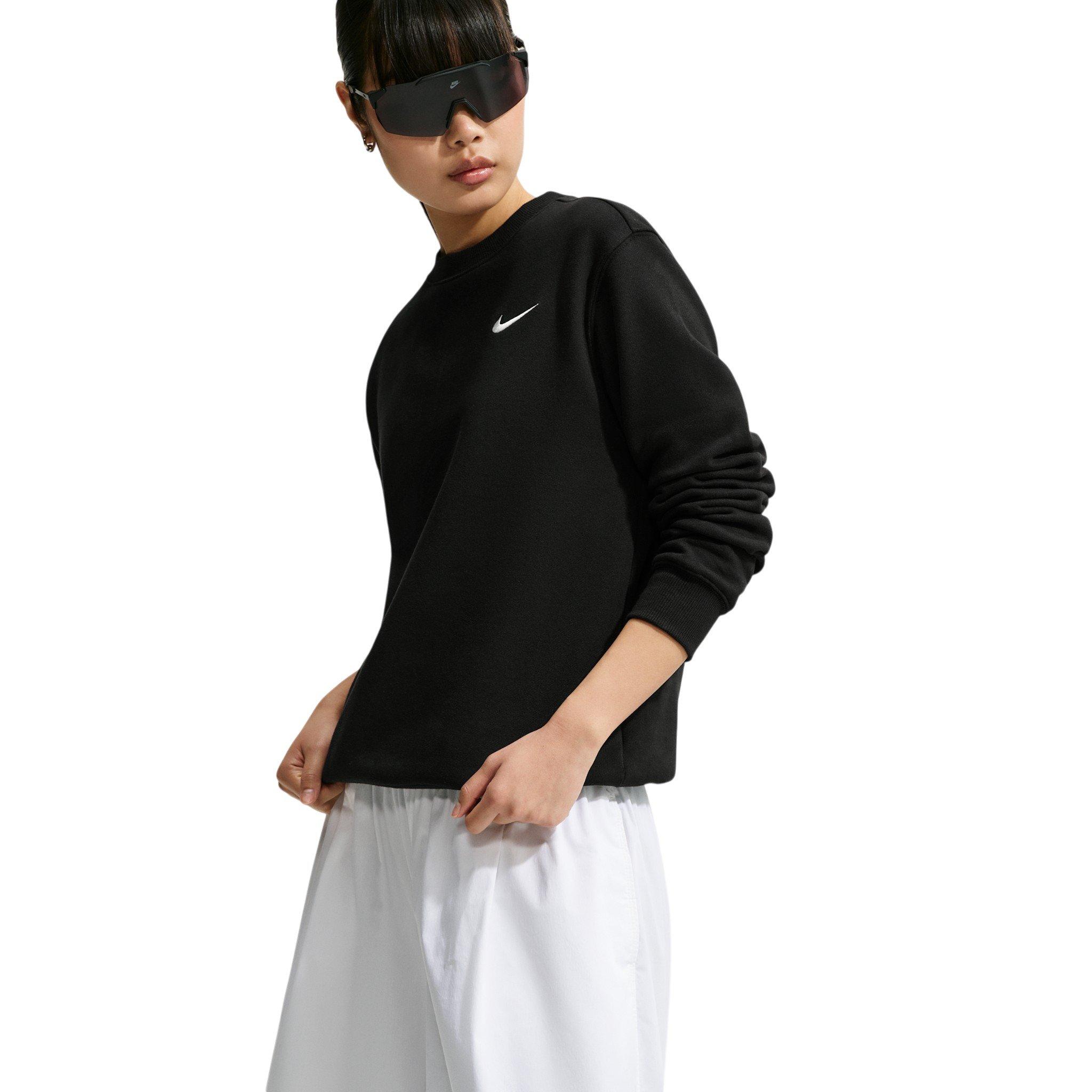Nike Women's Studio Fleece Medium Weight Crewneck Sweatshirt - Black/Off-White - BLACK/OFF-WHITE