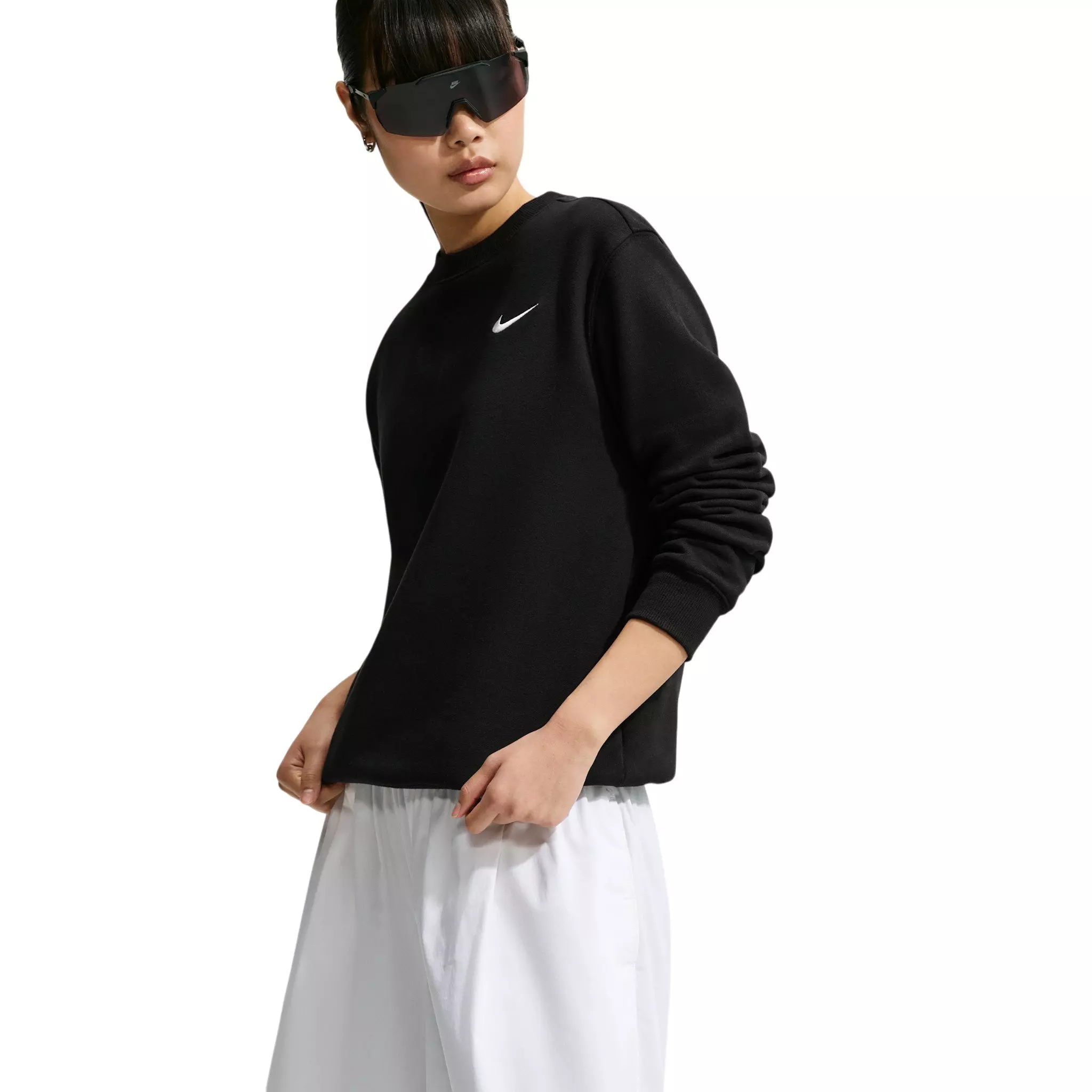 Nike Women's Studio Fleece Medium Weight Crewneck Sweatshirt - Black/Off-White - BLACK/OFF-WHITE