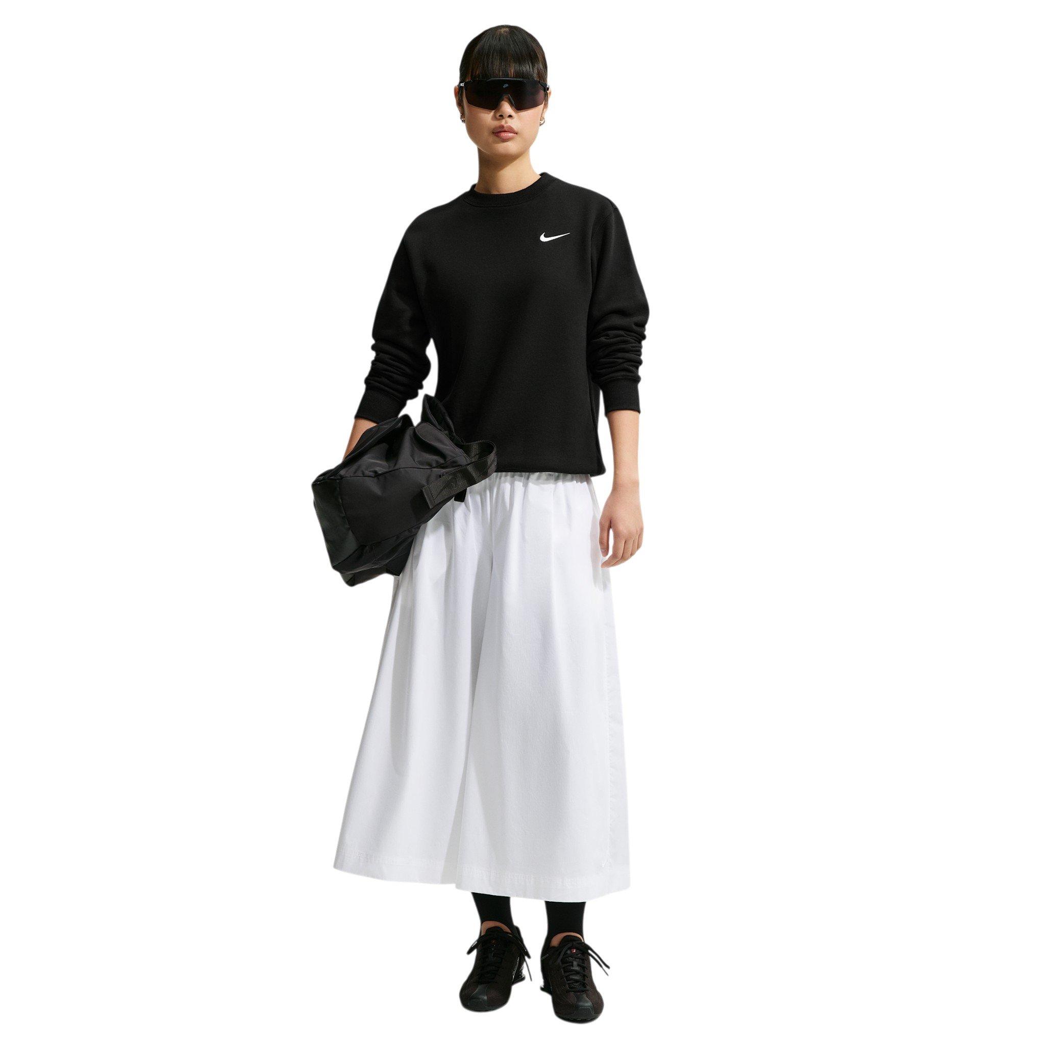 Nike Women's Studio Fleece Medium Weight Crewneck Sweatshirt - Black/Off-White - BLACK/OFF-WHITE