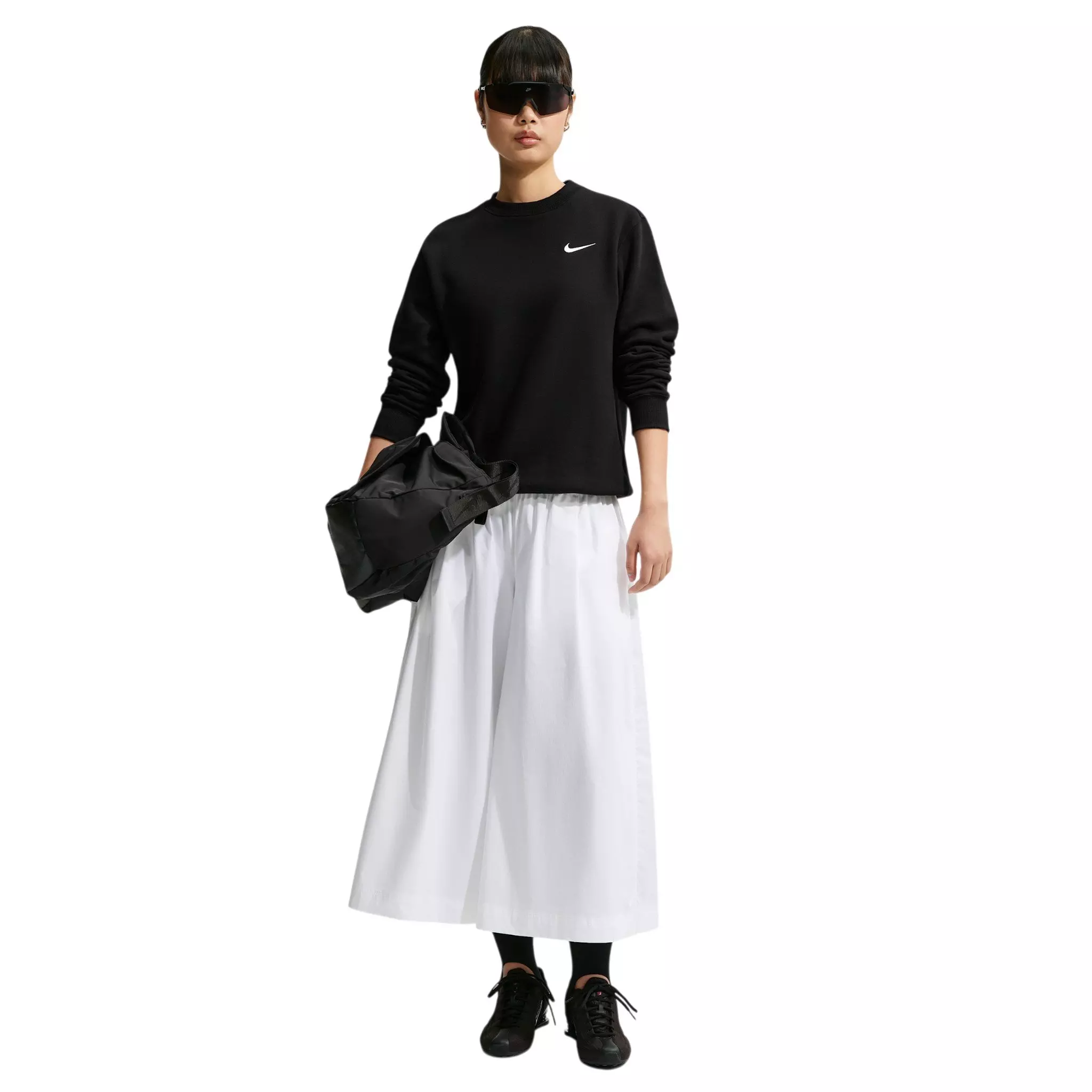 Nike Women's Studio Fleece Medium Weight Crewneck Sweatshirt - Black/Off-White - BLACK/OFF-WHITE
