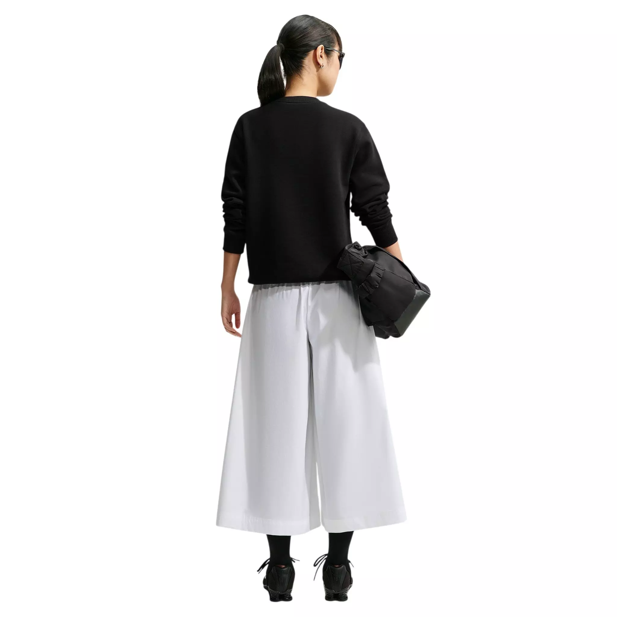 Nike Women's Studio Fleece Medium Weight Crewneck Sweatshirt - Black/Off-White - BLACK/OFF-WHITE