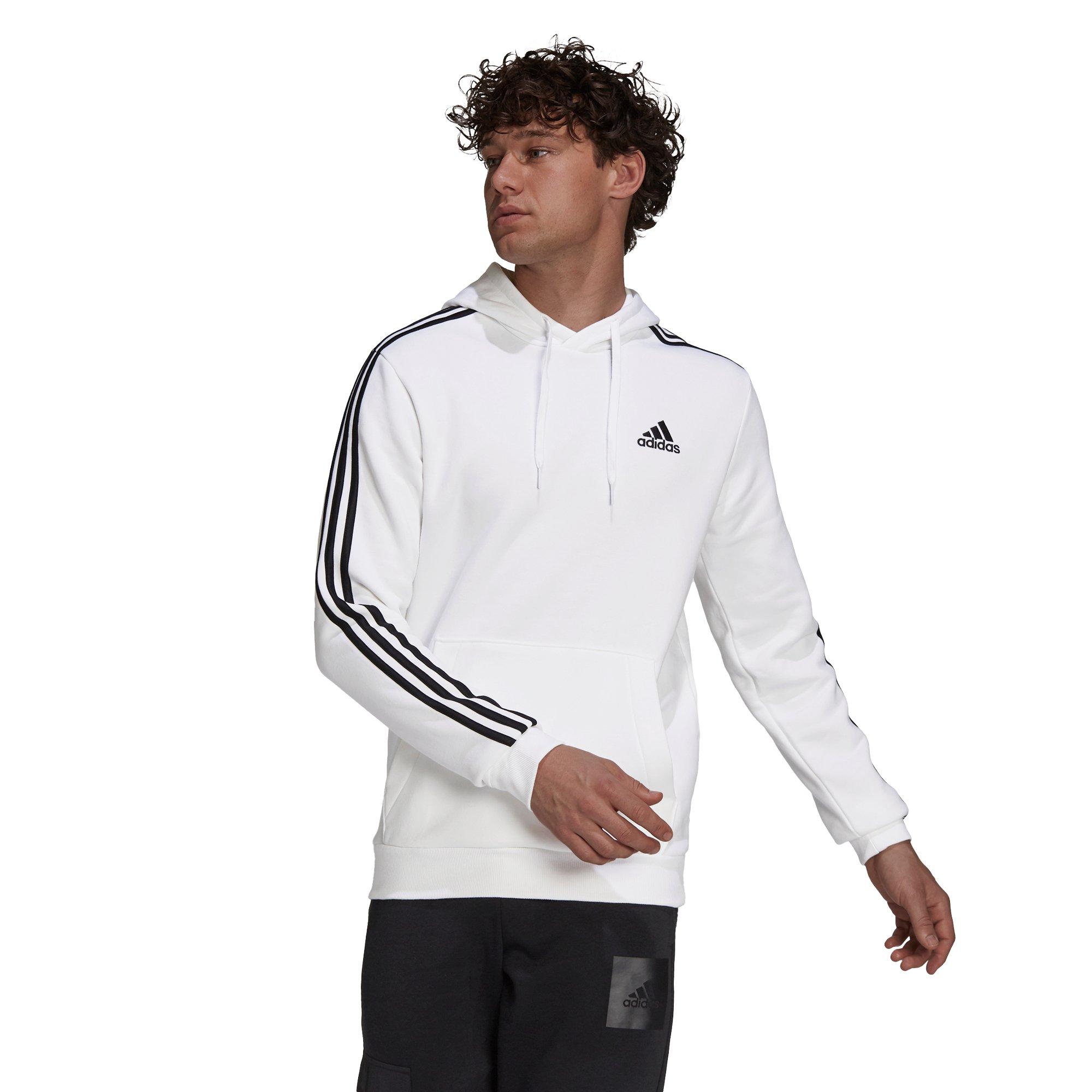 adidas Men\'s Essentials Fleece 3-Stripes White/Black Hoodie - Hibbett |  City Gear