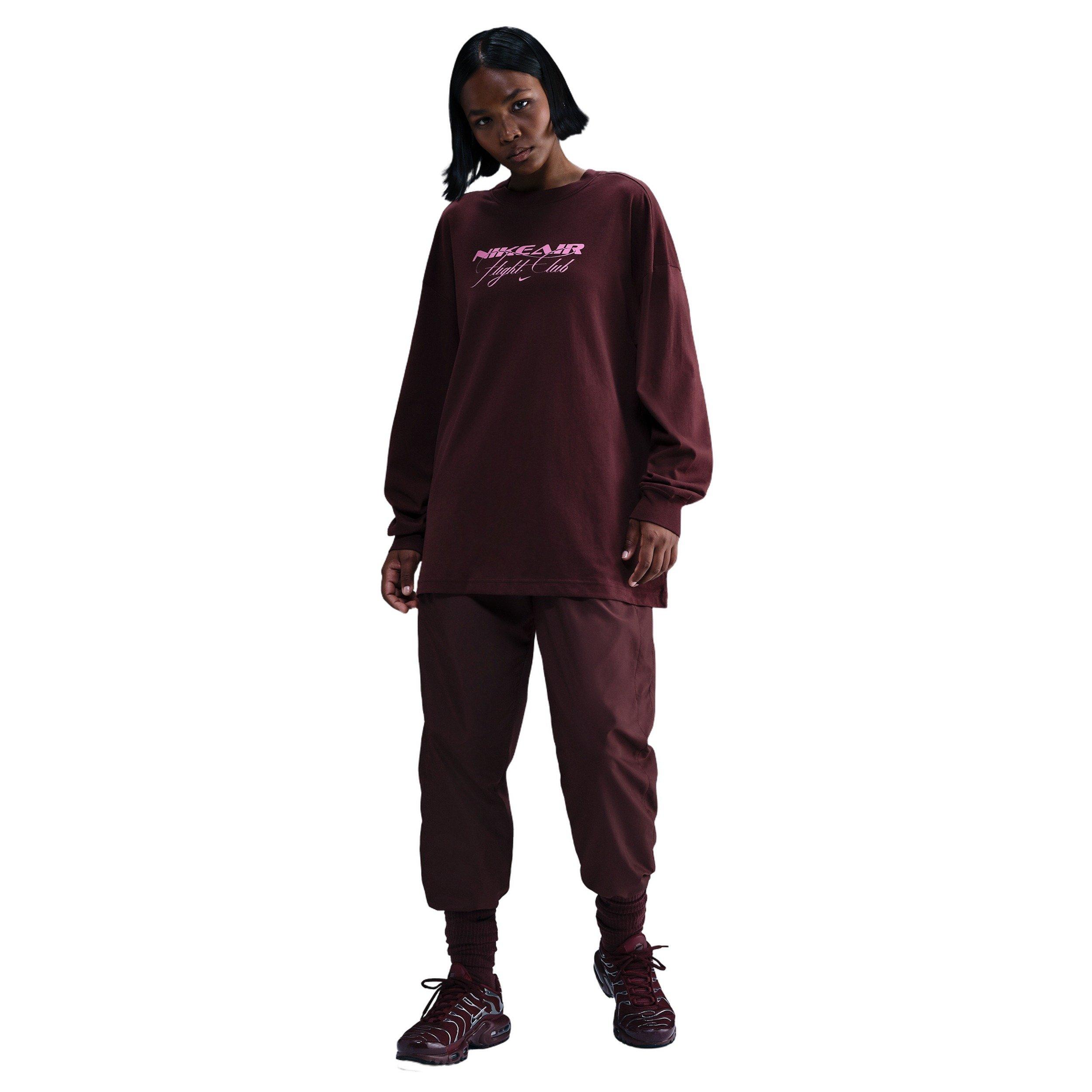 Nike Women's Sportswear Oversized Long-Sleeve Travel T-Shirt - Burgundy - BURGUNDY Thumbnail View 1