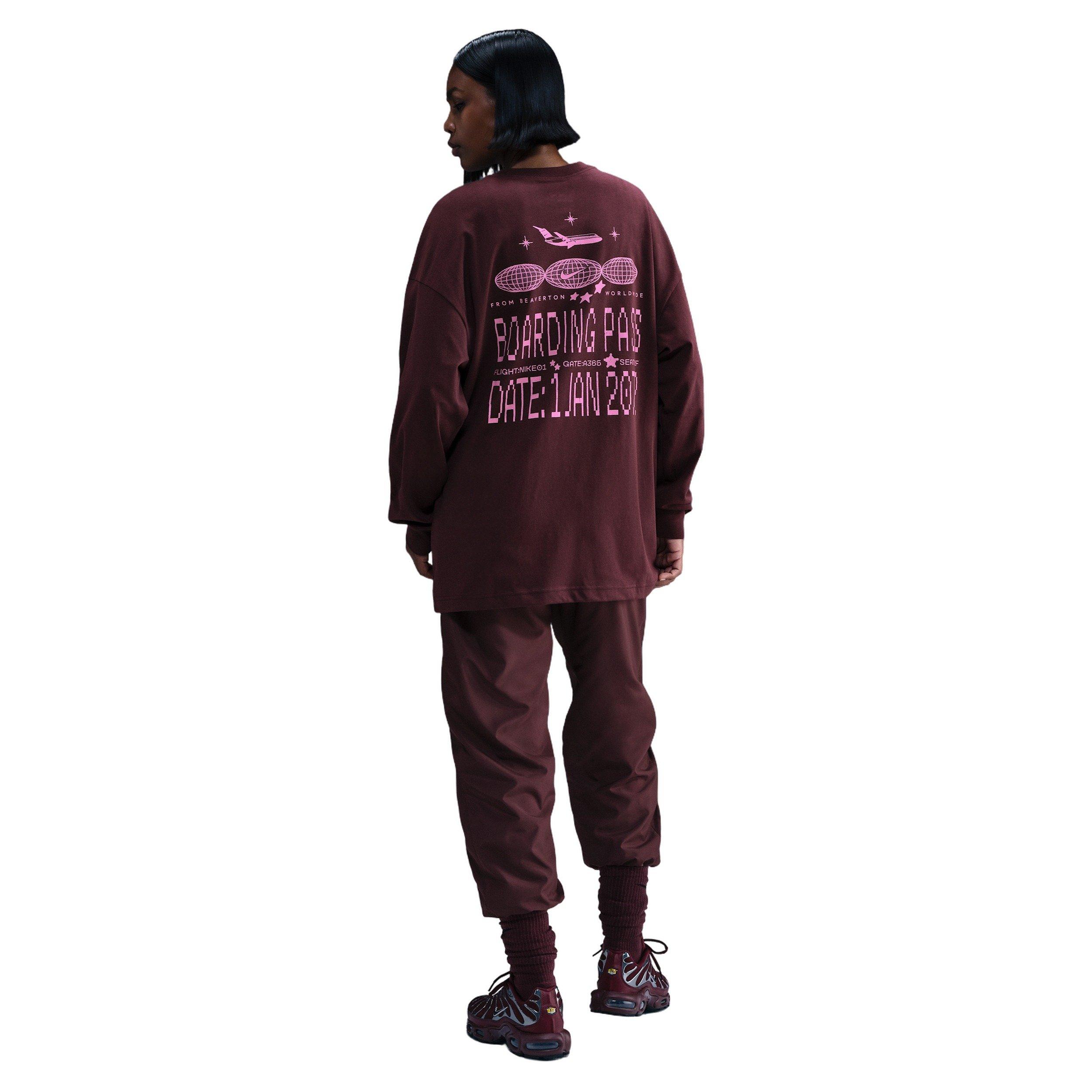 Nike Women's Sportswear Oversized Long-Sleeve Travel T-Shirt - Burgundy - BURGUNDY Thumbnail View 2