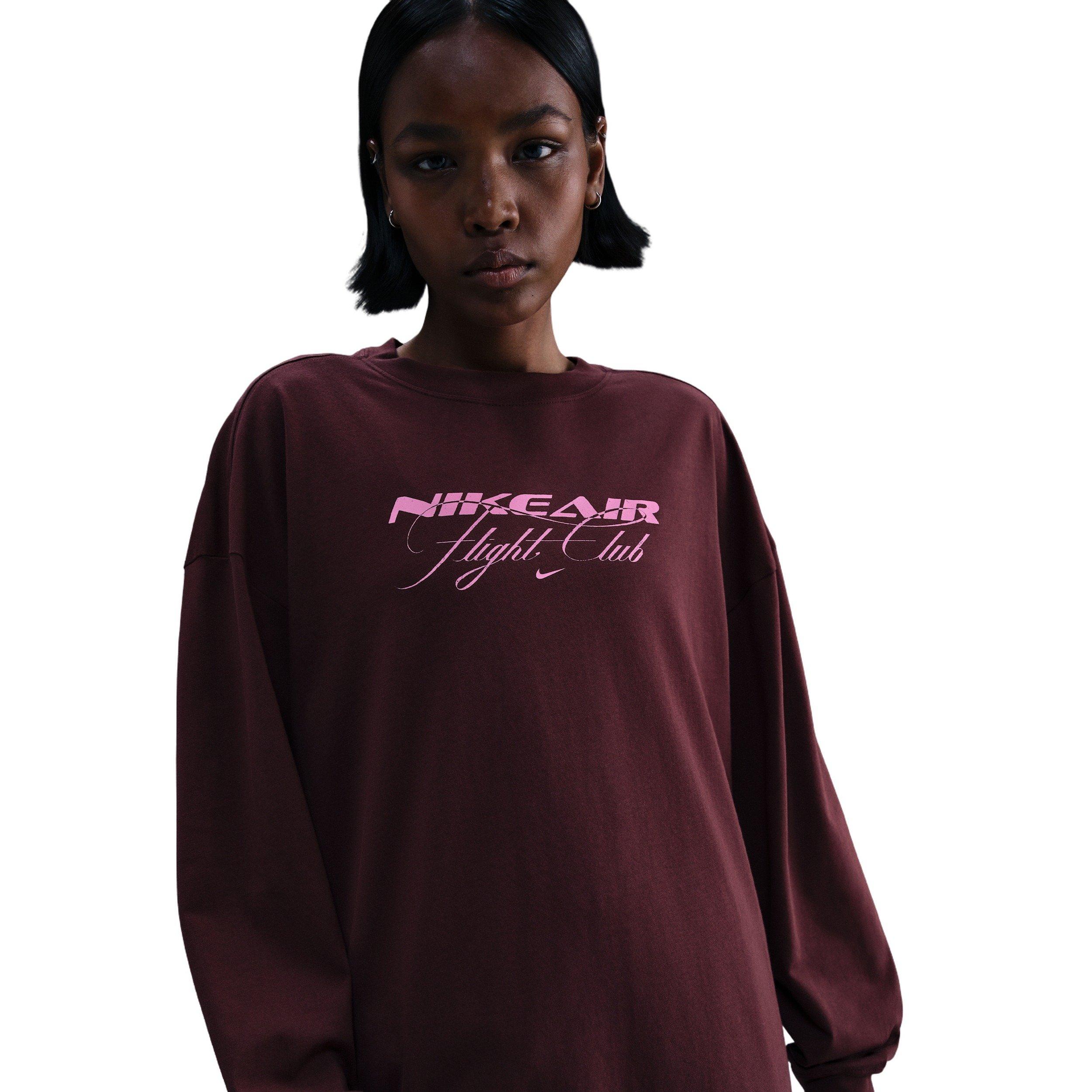 Nike Women's Sportswear Oversized Long-Sleeve Travel T-Shirt -Burgundy - BURGUNDY Thumbnail View 3