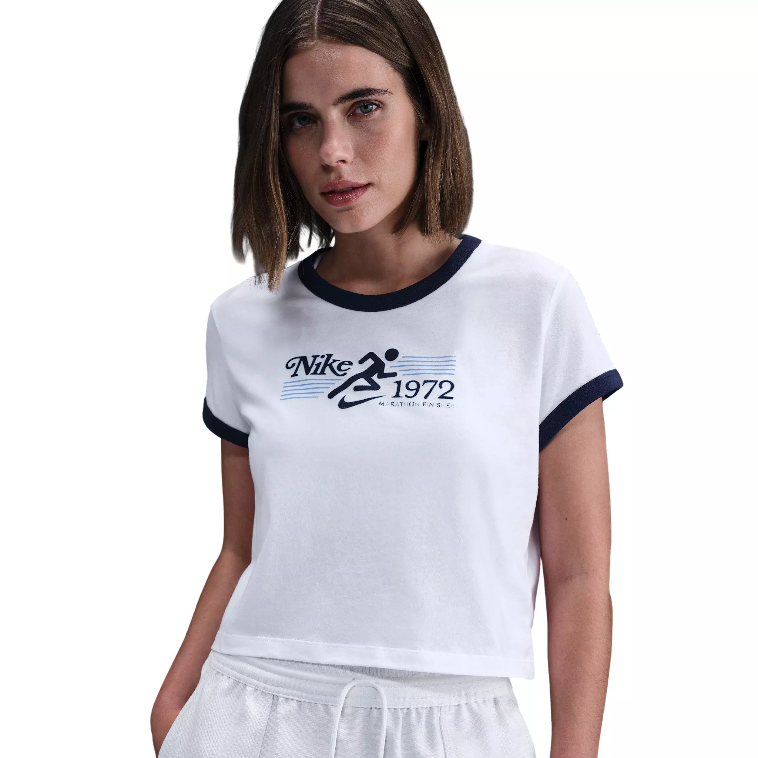 Nike Women's Sportswear Ringer T-Shirt - White/Navy - WHITE/NAVY
