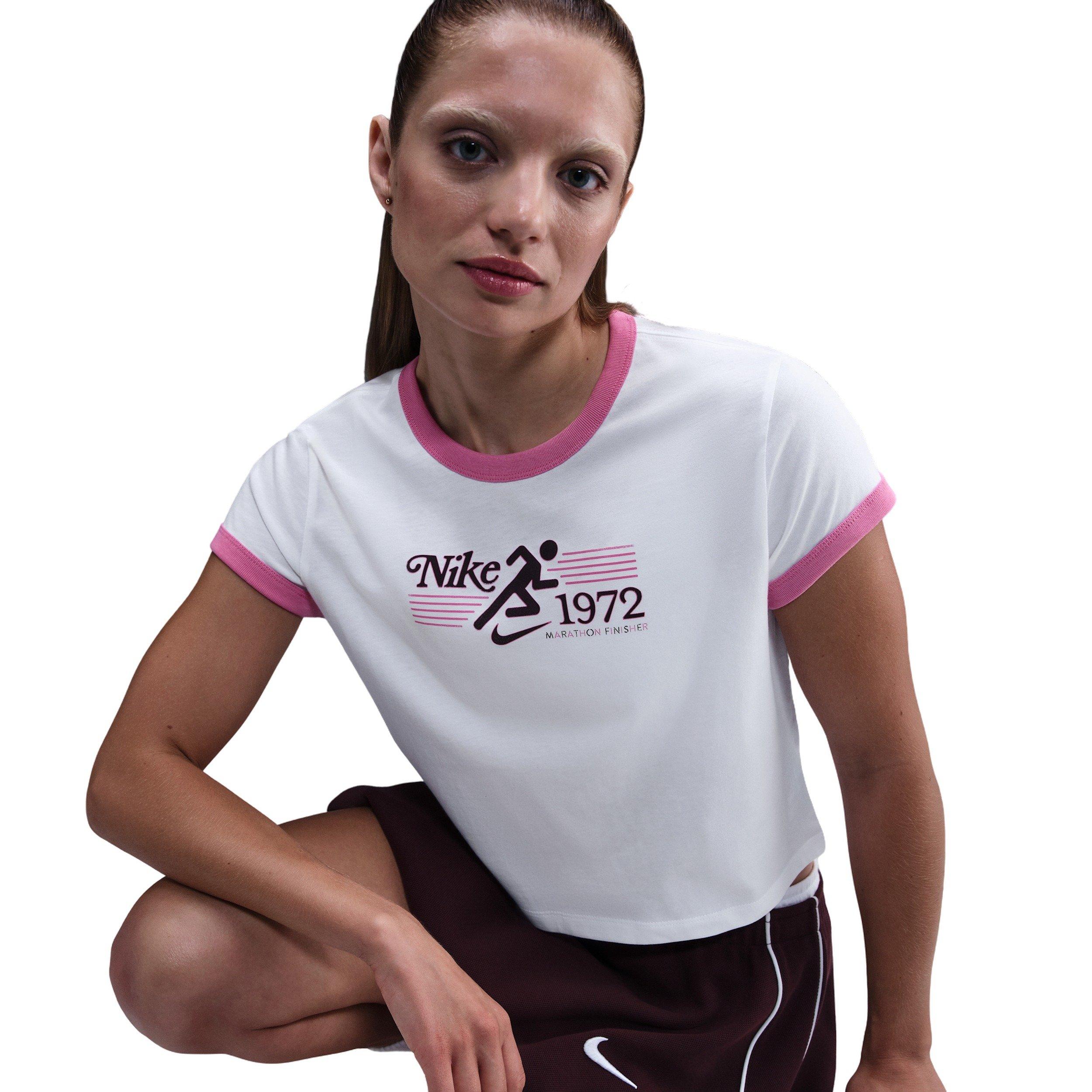 Nike Women's Sportswear Ringer T-Shirt - White/Pink - WHITE/PINK Thumbnail View 3