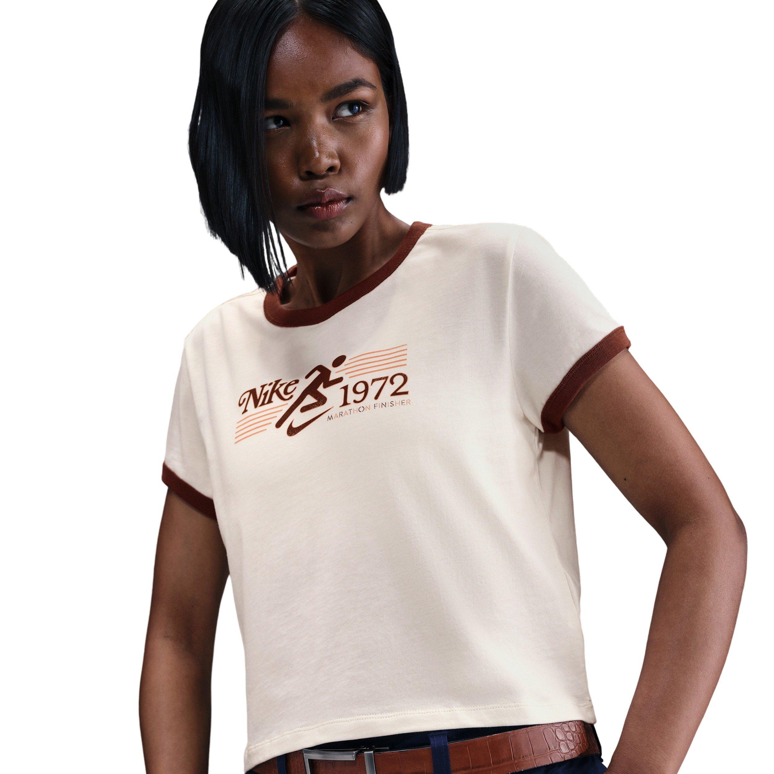 Nike Women's Sportswear Ringer T-Shirt -Ivory/Brown - IVORY/BROWN Thumbnail View 1