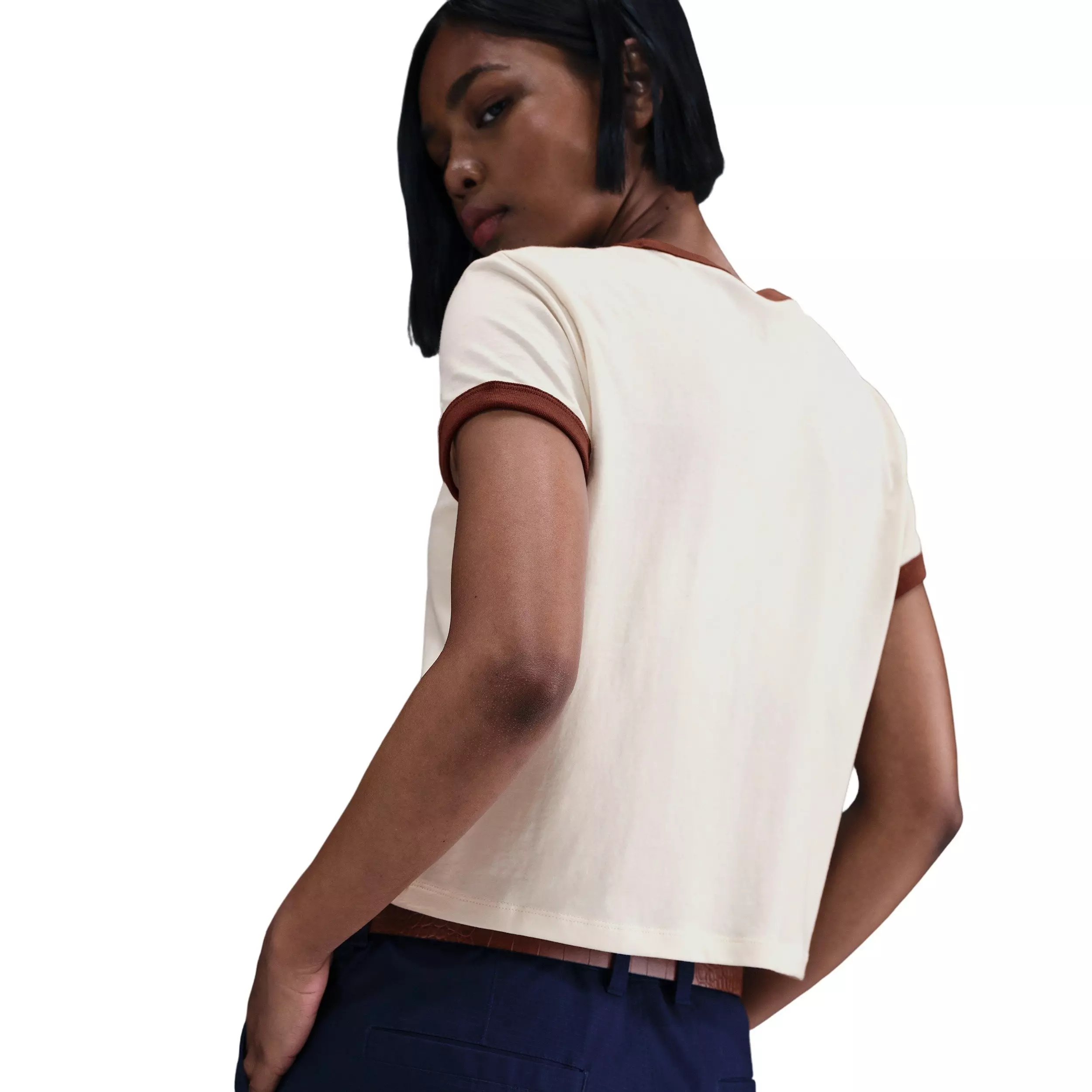 Nike Women's Sportswear Ringer T-Shirt - Ivory/Brown - IVORY/BROWN