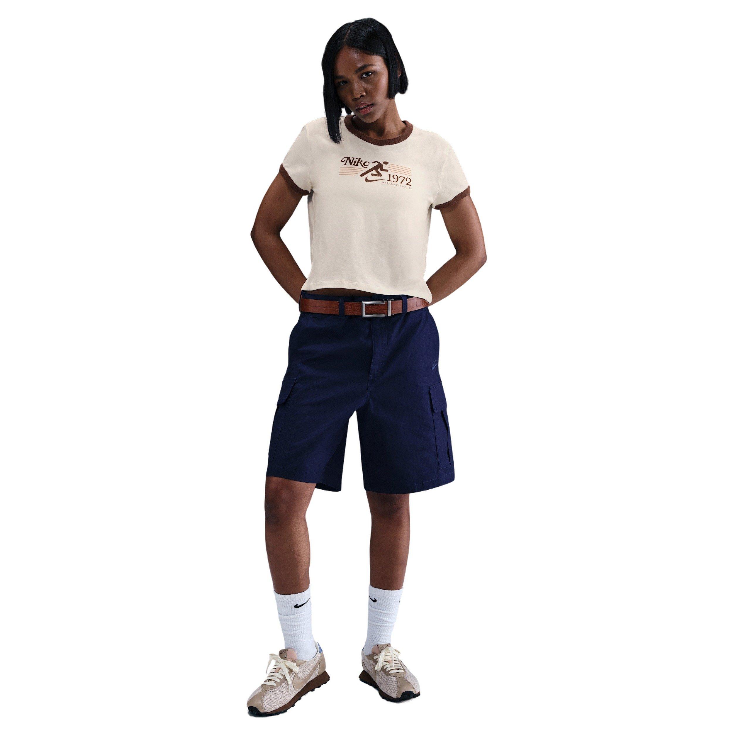 Nike Women's Sportswear Ringer T-Shirt - Ivory/Brown - IVORY/BROWN Thumbnail View 4