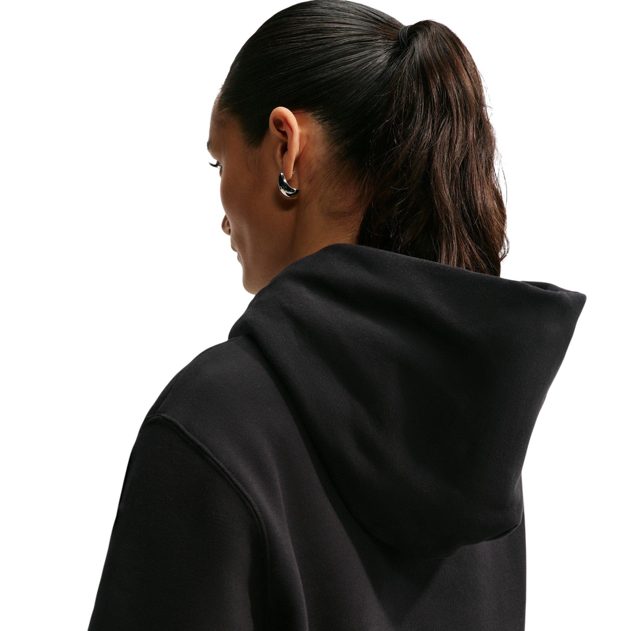 Nike Women's Studio Fleece Medium Weight Embroidered Logo Pullover Hoodie - Black/Off-White - BLACK/OFF-WHITE