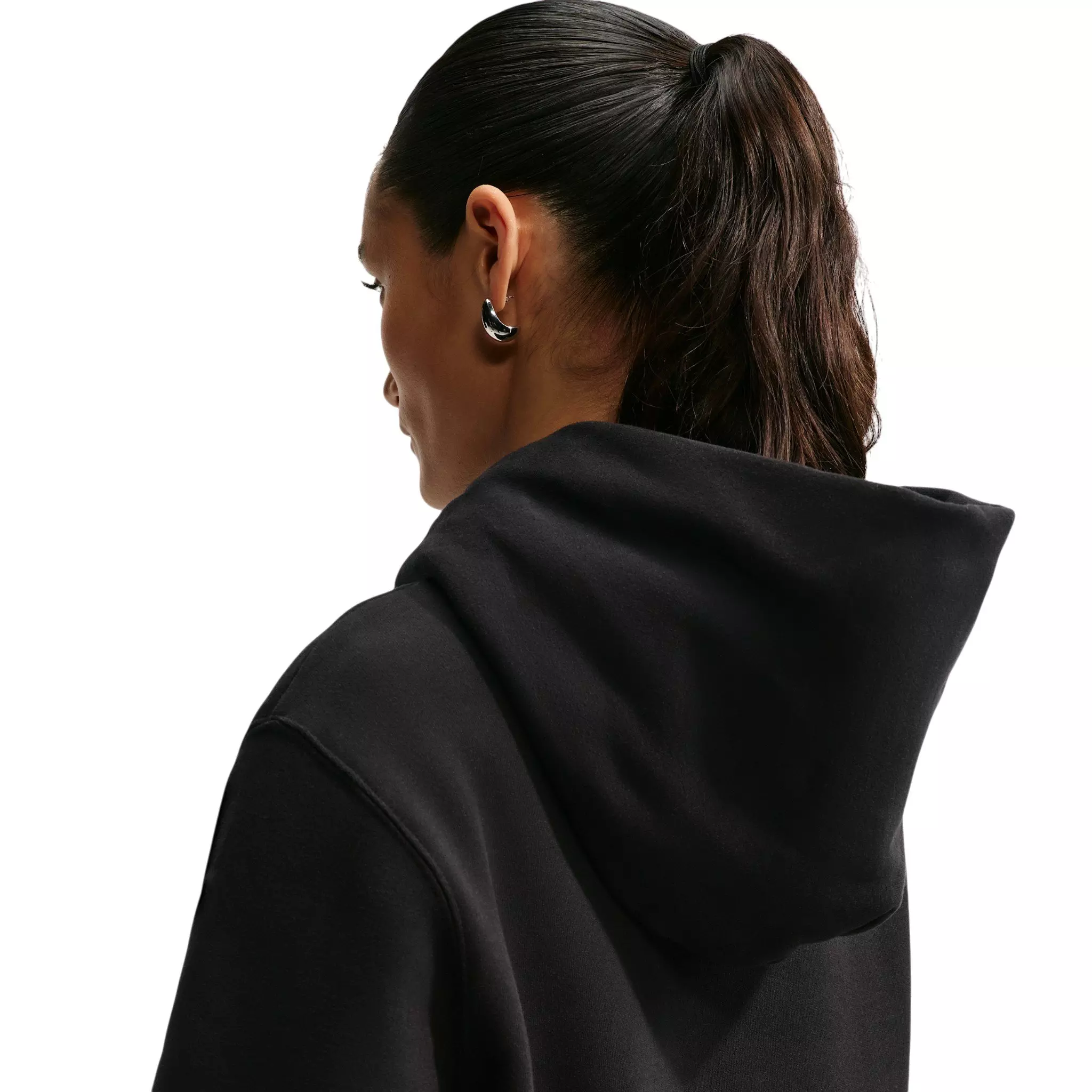 Nike Women's Studio Fleece Medium Weight Embroidered Logo Pullover Hoodie - Black/Off-White - BLACK/OFF-WHITE