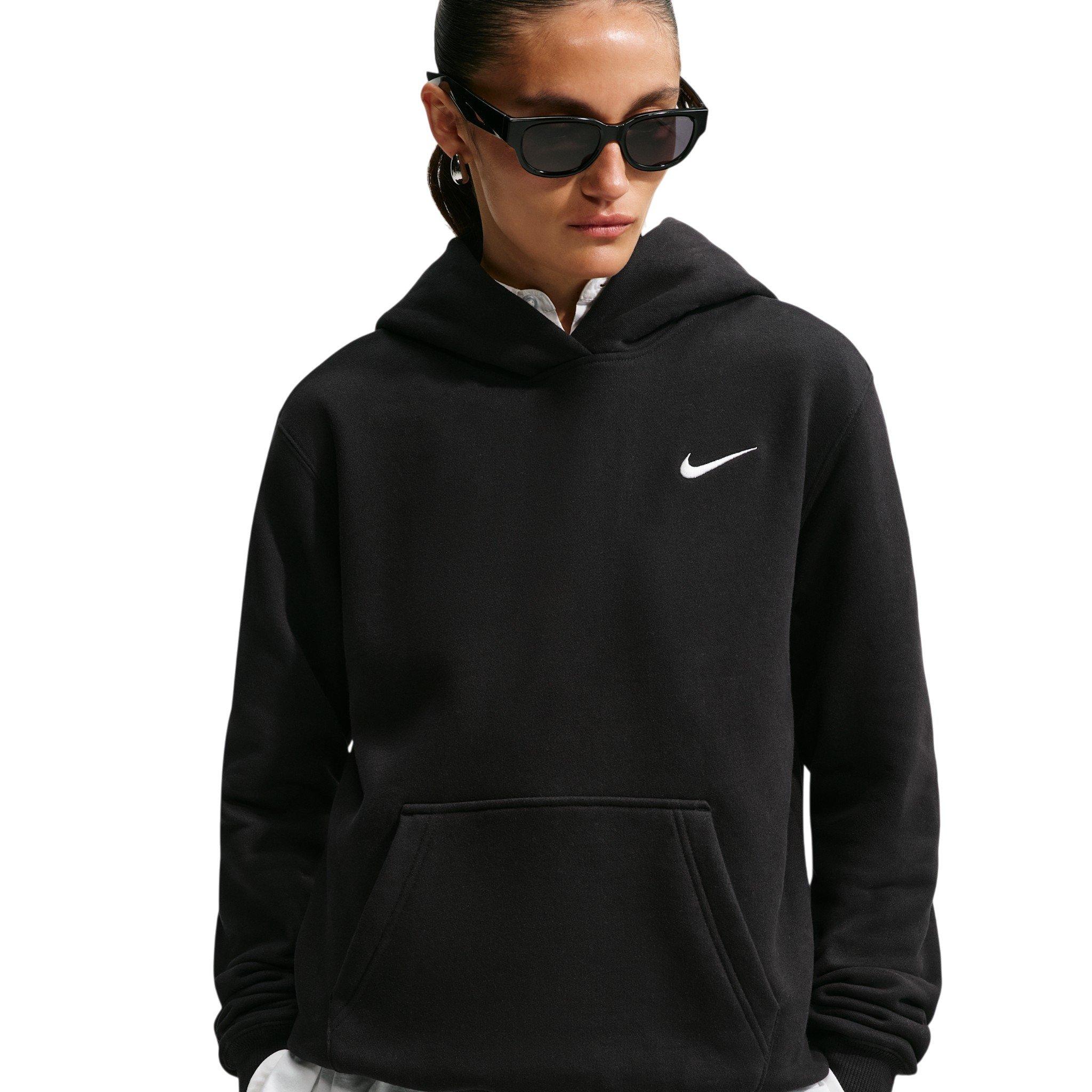 Nike Women's Studio Fleece Medium Weight Embroidered Logo Pullover Hoodie - Black/Off-White - BLACK/OFF-WHITE