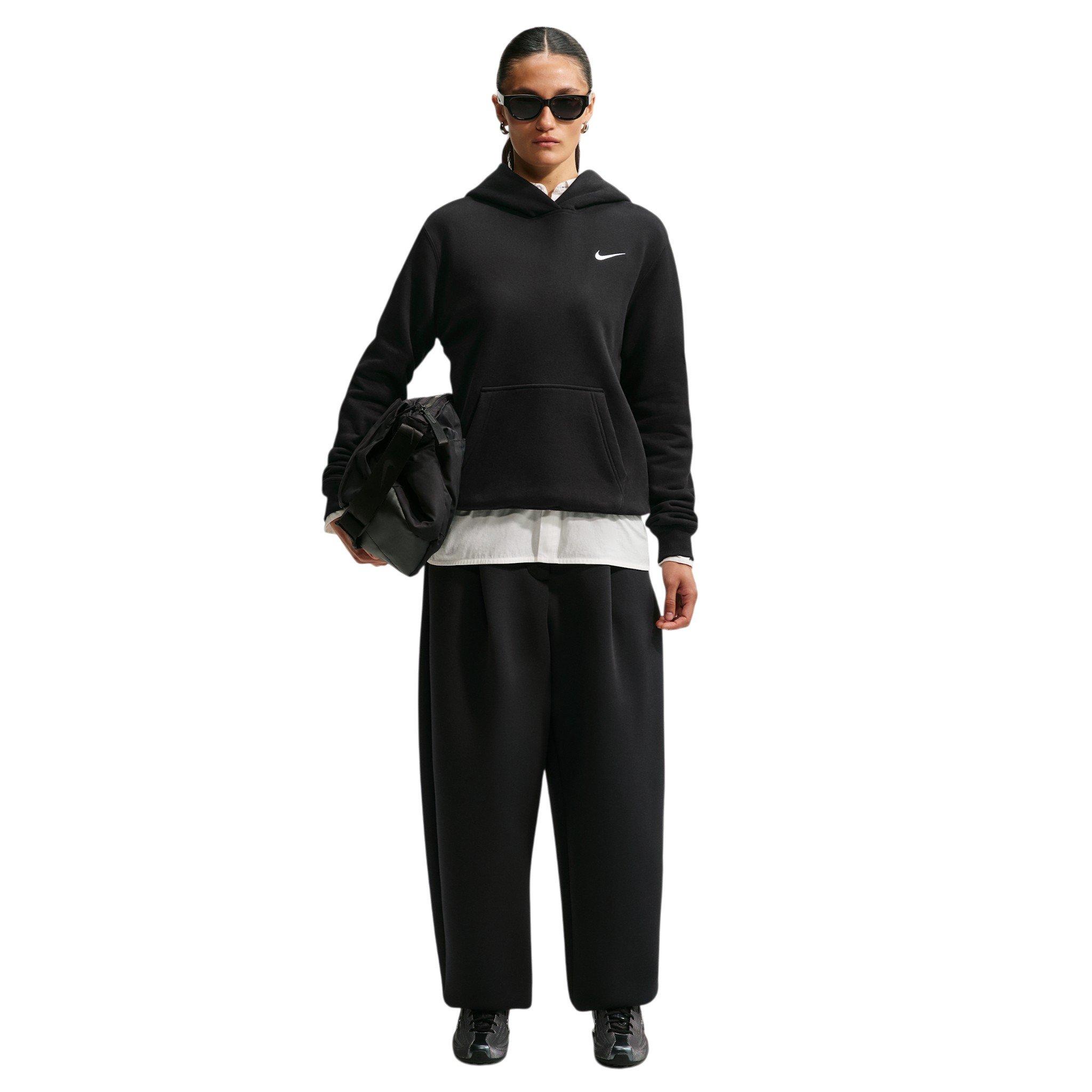Nike Women's Studio Fleece Medium Weight Embroidered Logo Pullover Hoodie - Black/Off-White - BLACK/OFF-WHITE