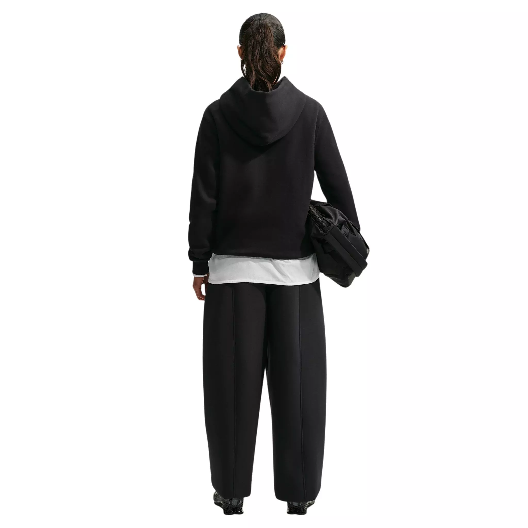 Nike Women's Studio Fleece Medium Weight Embroidered Logo Pullover Hoodie - Black/Off-White - BLACK/OFF-WHITE