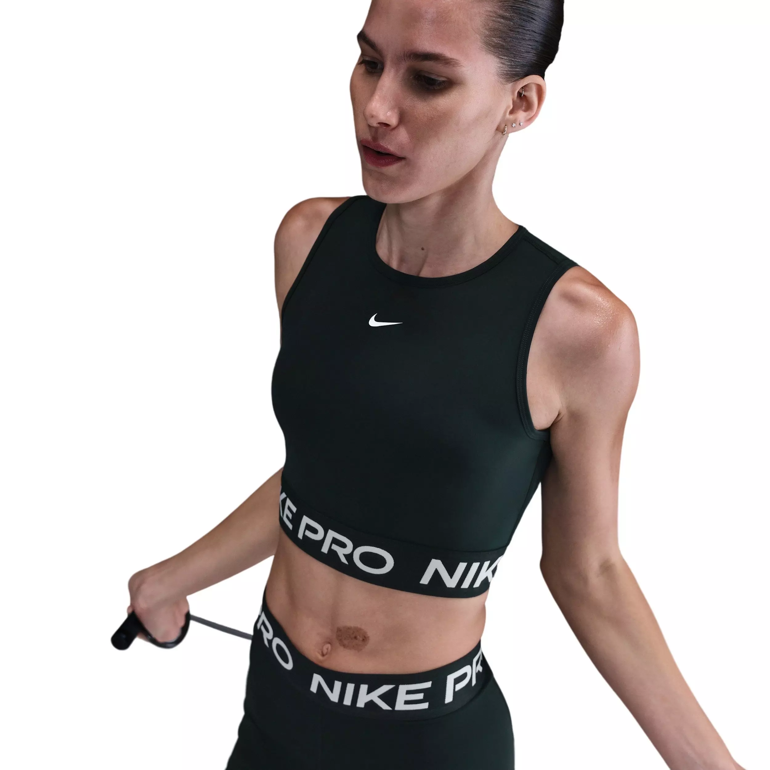 Nike Pro Women's Dri-FIT Cropped Tank Top -Seaweed Green - SEAWEED GREEN