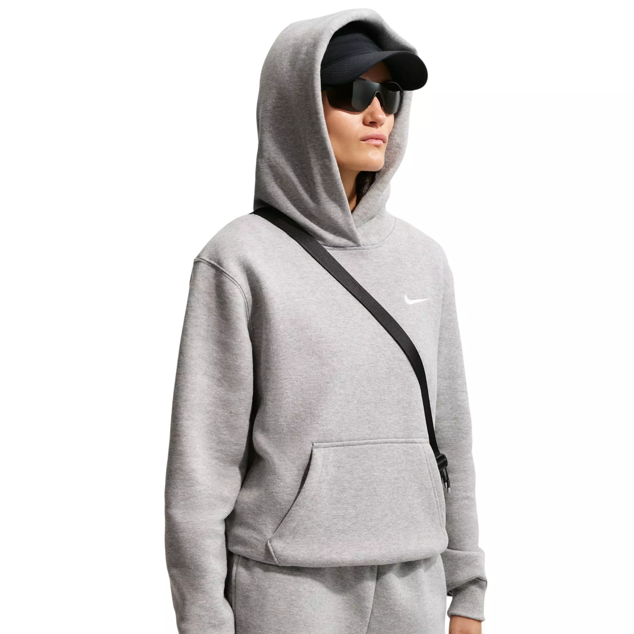 Nike Women's Studio Fleece Medium Weight Embroidered Logo Pullover Hoodie - Grey - GREY