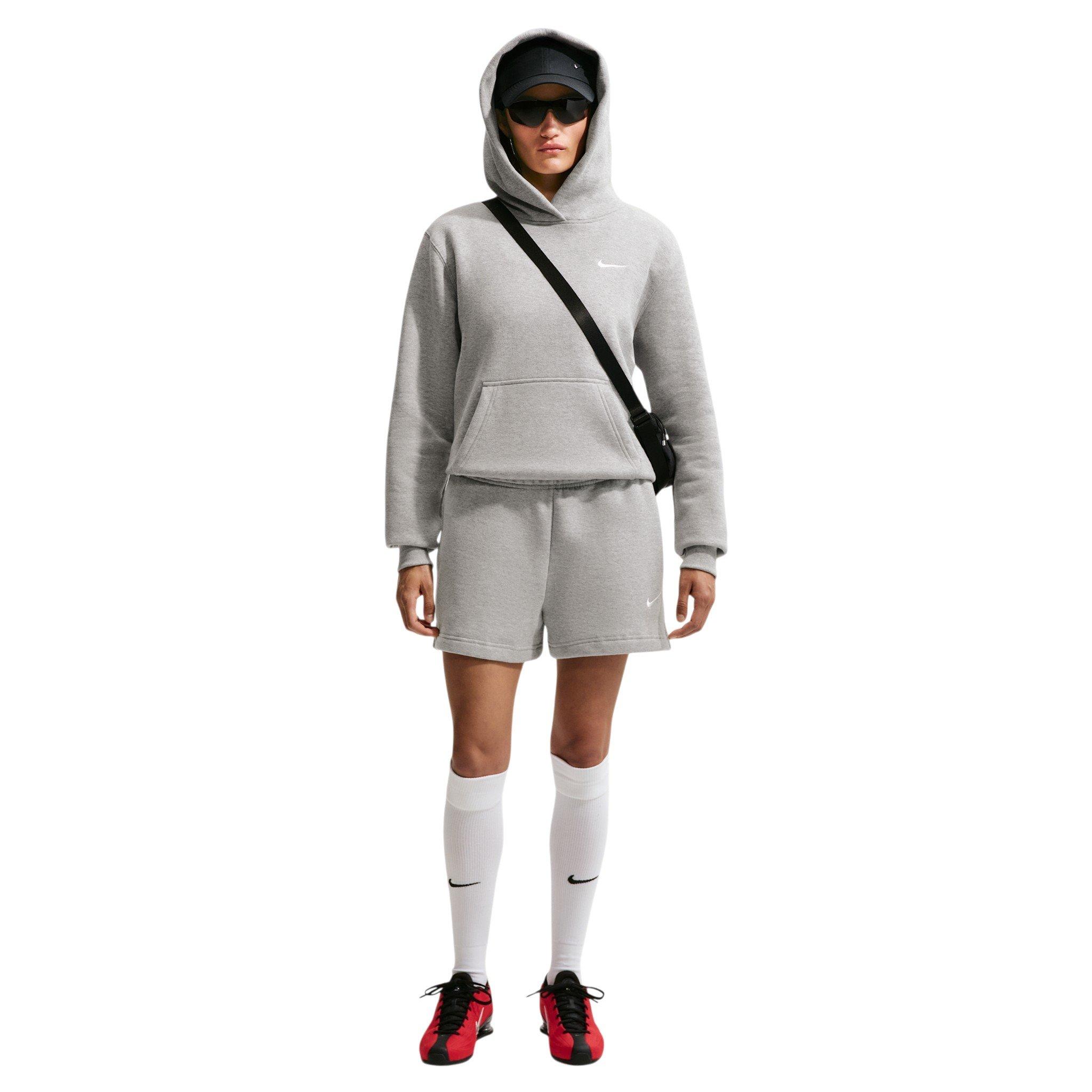 Nike Women's Studio Fleece Medium Weight Embroidered Logo Pullover Hoodie - Grey - GREY