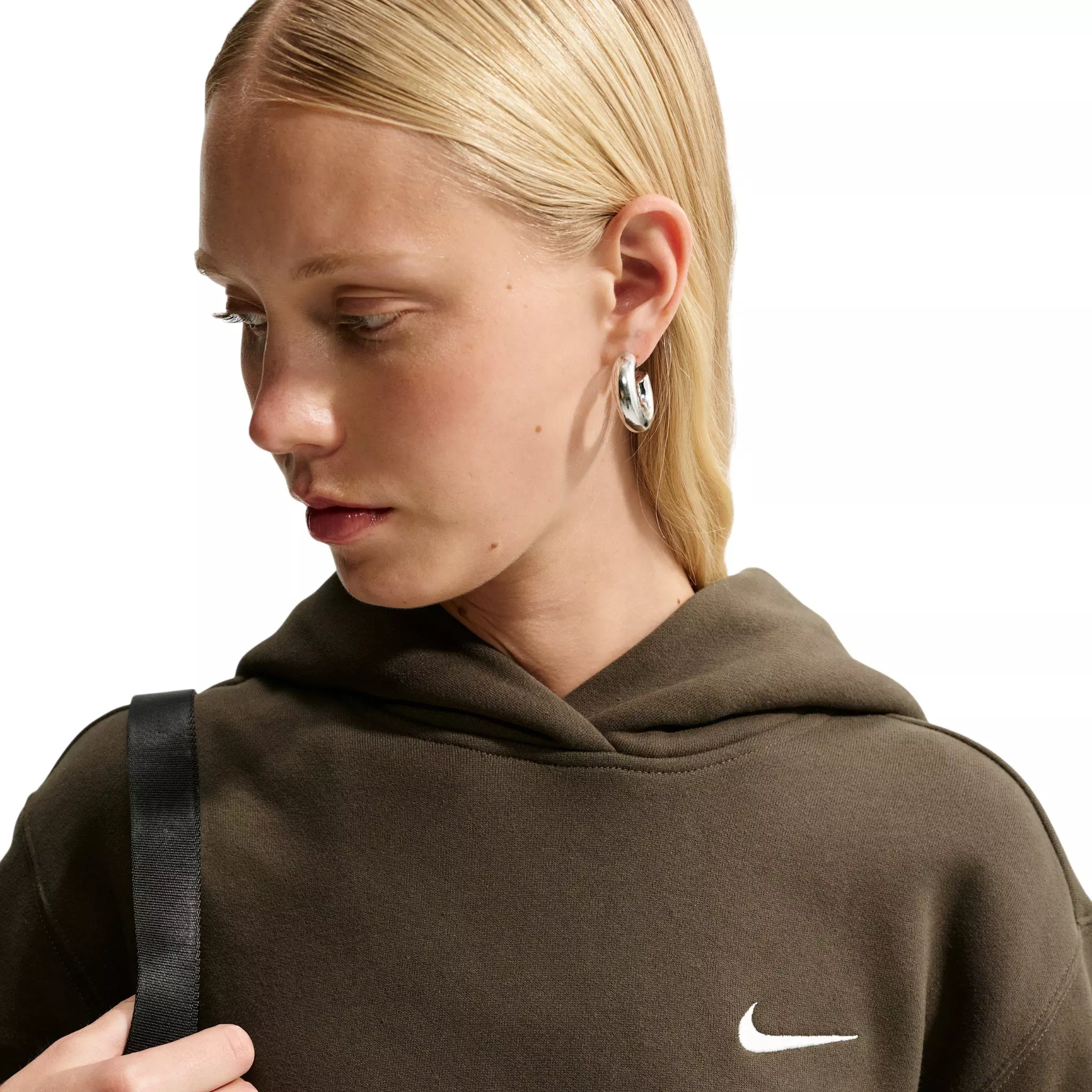 Nike Women's Studio Fleece Medium Weight Embroidered Logo Pullover Hoodie - Brown - BROWN