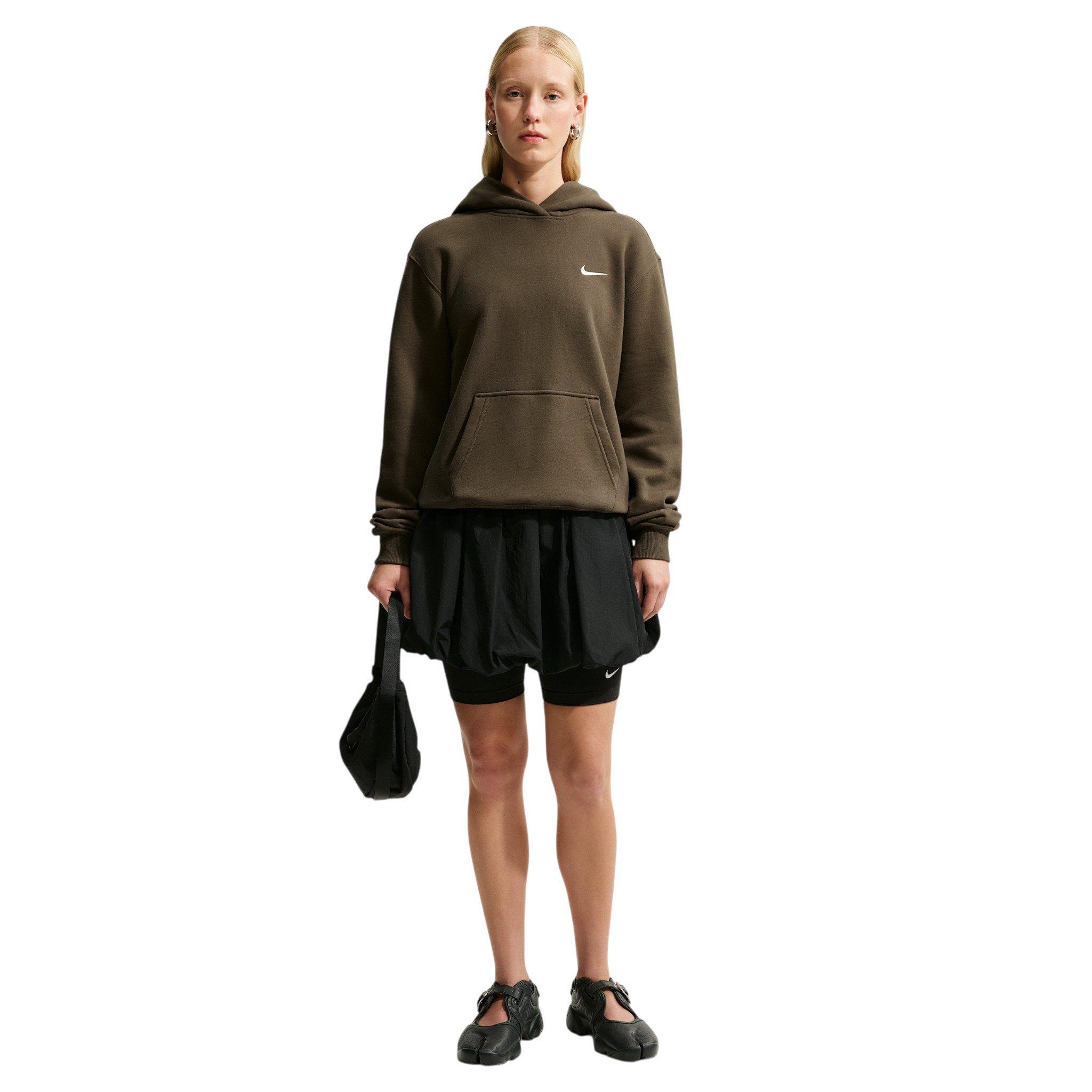 Nike Women's Studio Fleece Medium Weight Embroidered Logo Pullover Hoodie - Brown - BROWN
