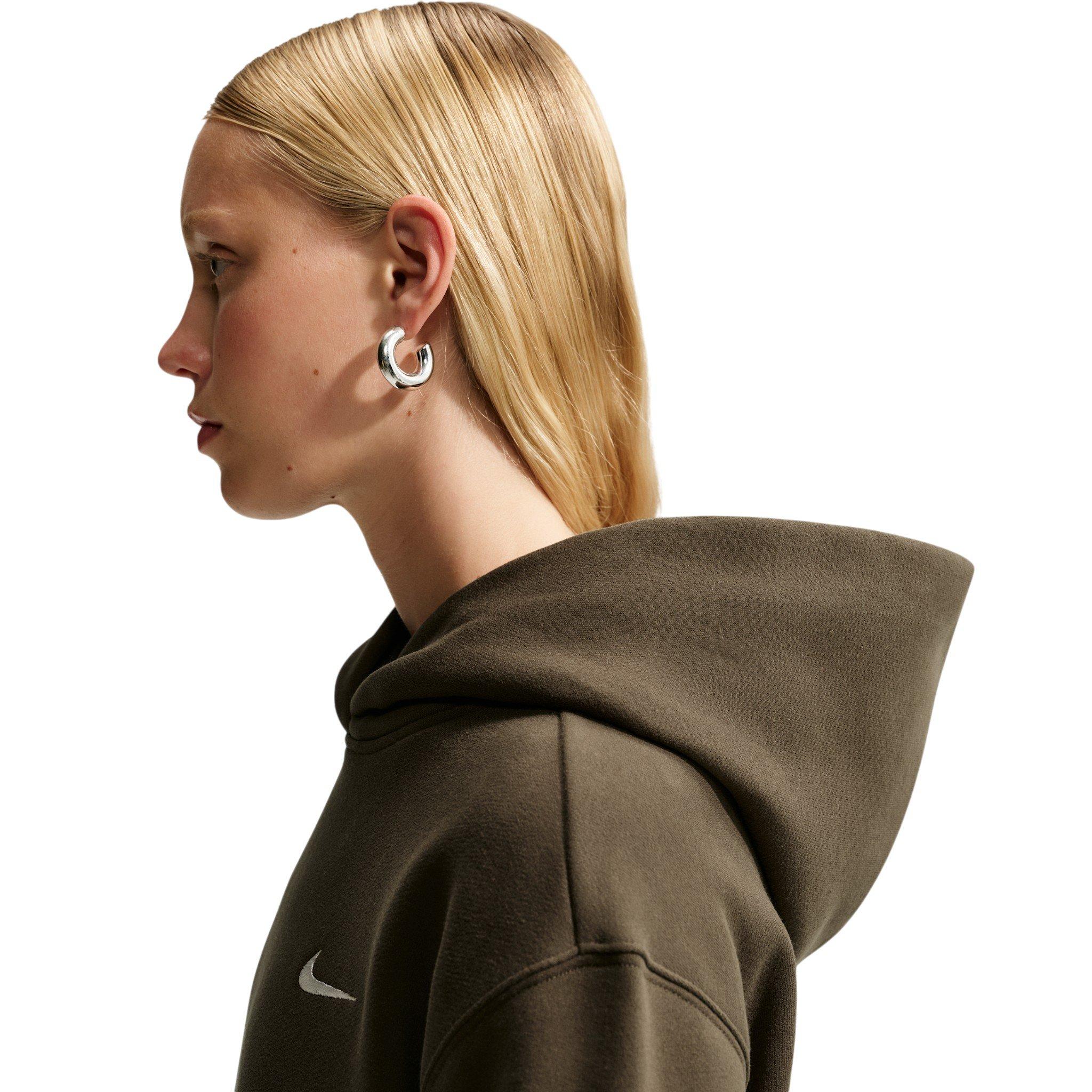 Nike Women's Studio Fleece Medium Weight Embroidered Logo Pullover Hoodie - Brown - BROWN