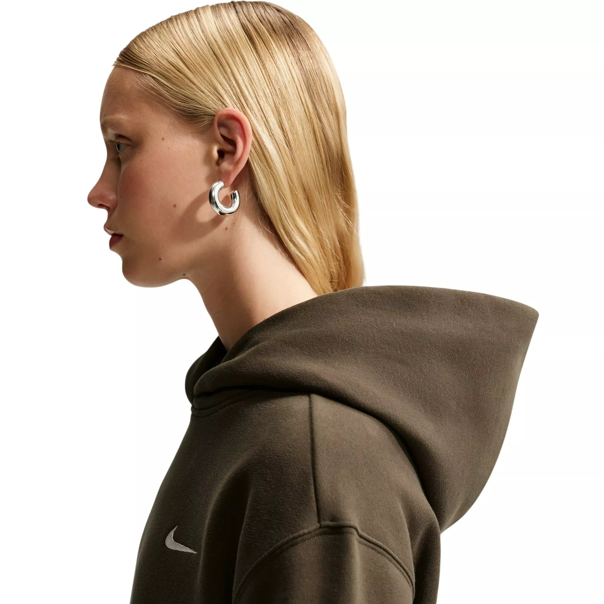 Nike Women's Studio Fleece Medium Weight Embroidered Logo Pullover Hoodie - Brown - BROWN