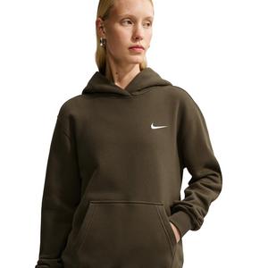 Nike Women's Studio Fleece Medium Weight Embroidered Logo Pullover Hoodie - Brown - BROWN