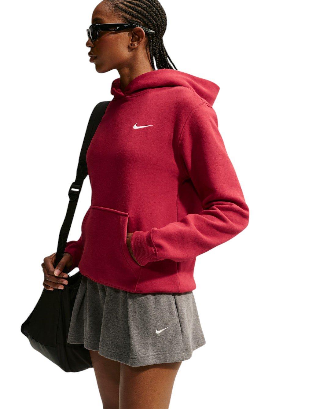 Nike Women's Studio Fleece Medium Weight Embroidered Logo Pullover Hoodie - Red - RED