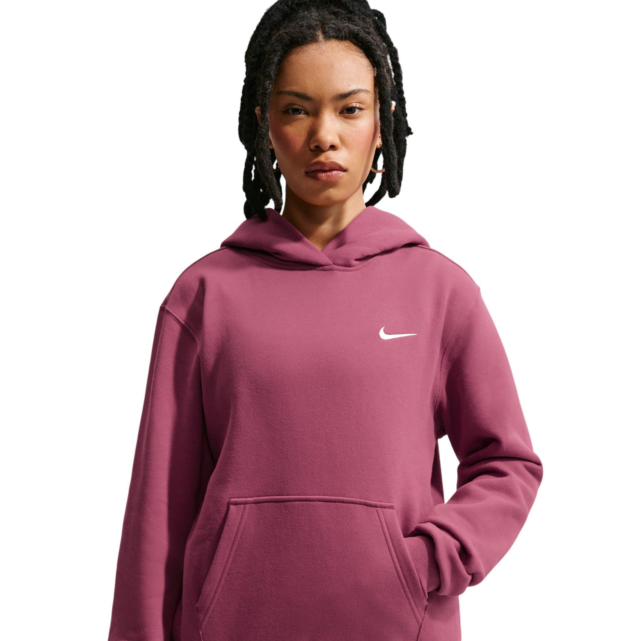 Nike Women's Studio Fleece Medium Weight Embroidered Logo Pullover Hoodie - Pink - PINK