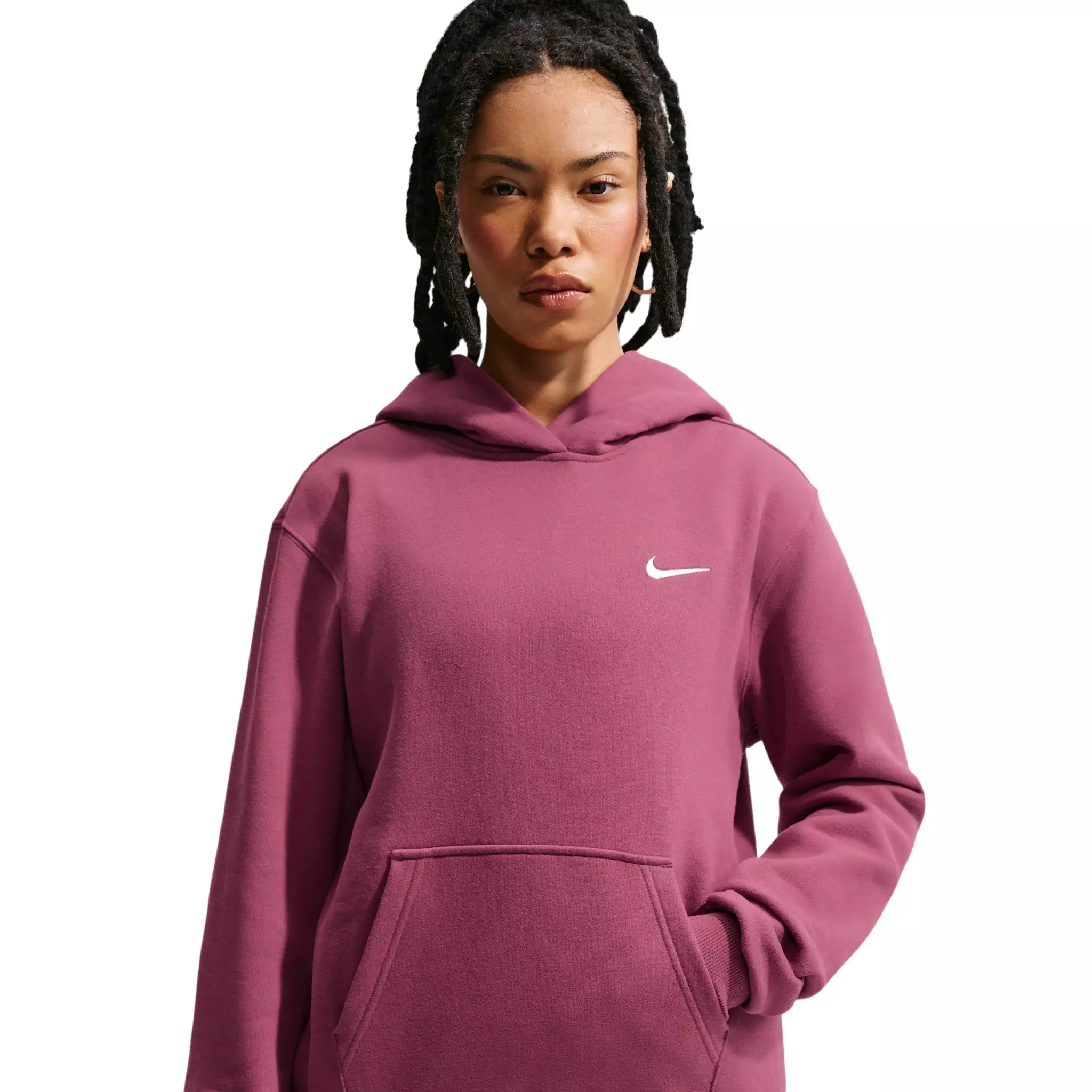 Nike Women's Studio Fleece Medium Weight Embroidered Logo Pullover Hoodie - Pink - PINK