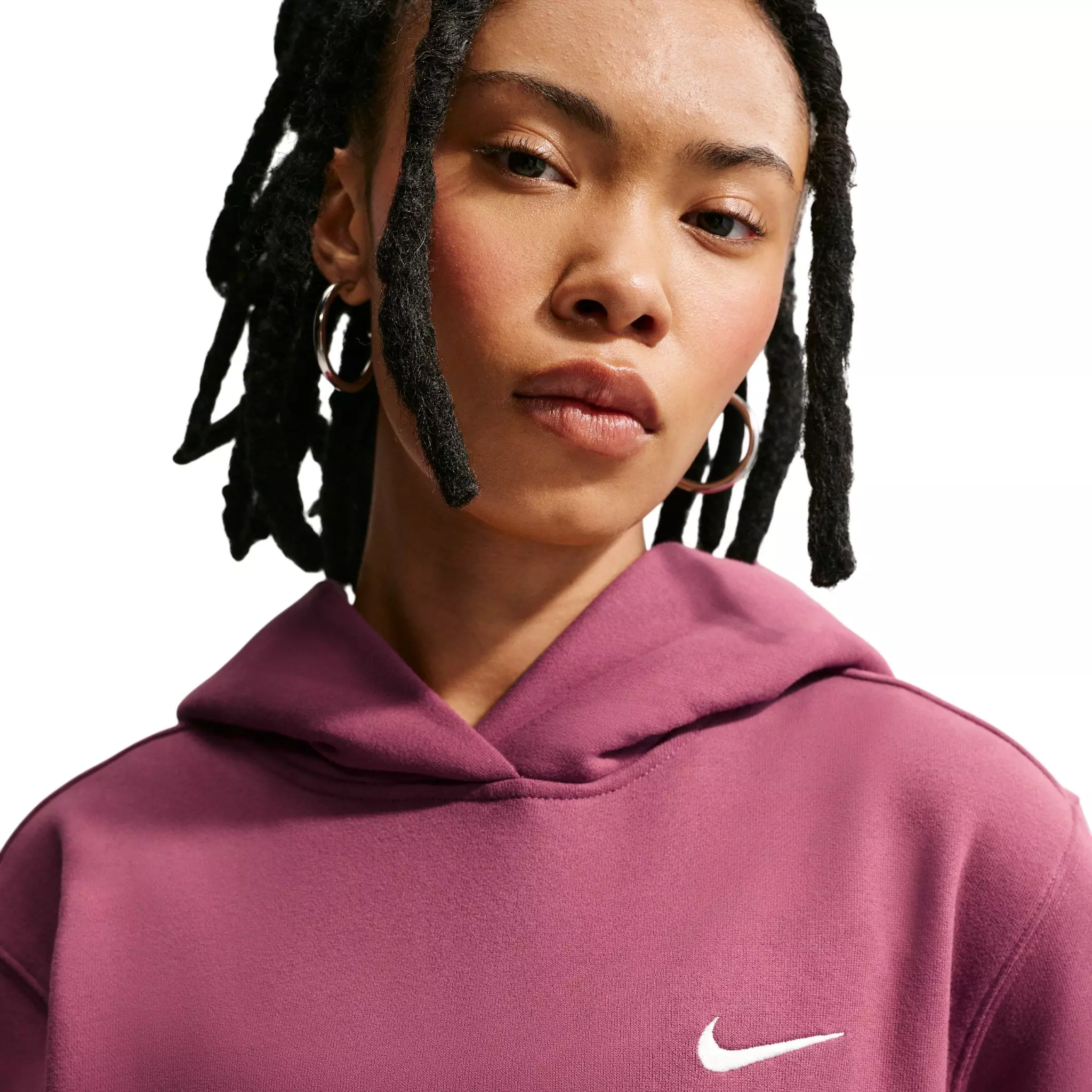 Nike Women's Studio Fleece Medium Weight Embroidered Logo Pullover Hoodie - Pink - PINK