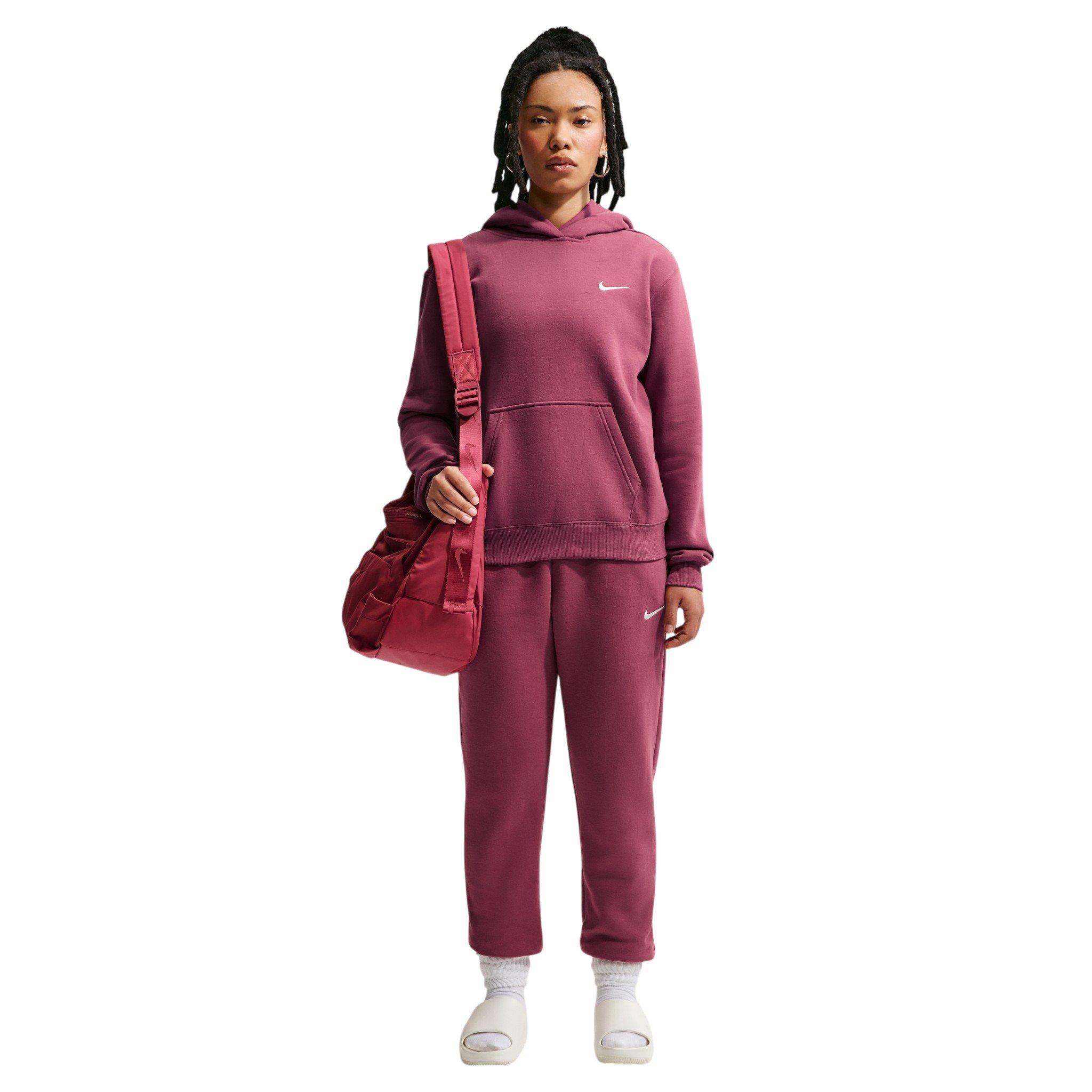 Nike Women's Studio Fleece Medium Weight Embroidered Logo Pullover Hoodie - Pink - PINK
