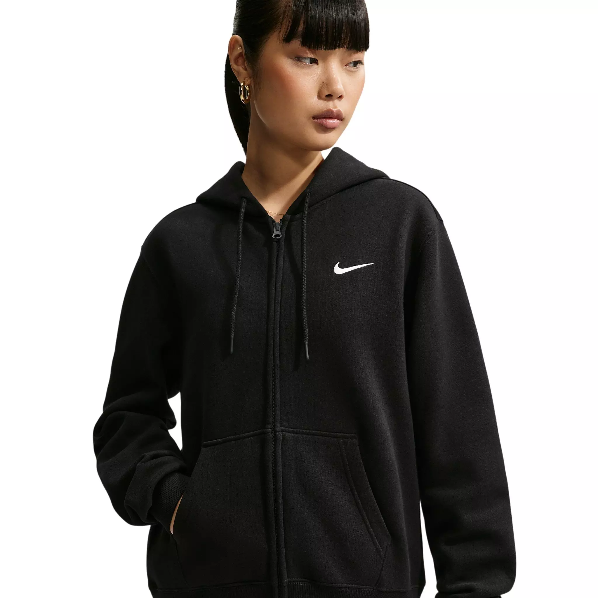 Nike Women's Studio Fleece Medium Weight Full-Zip Hooded Jacket - Black/Off-White - BLACK/OFF-WHITE