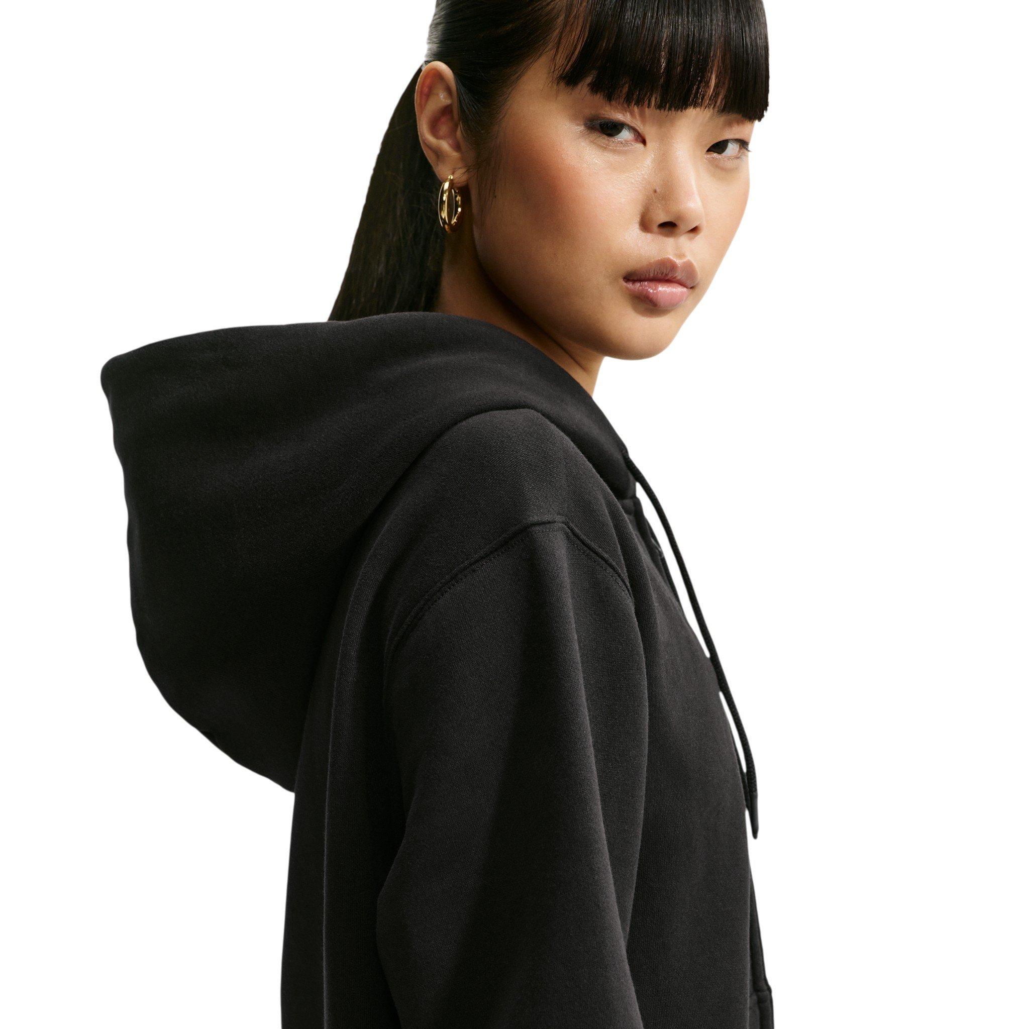 Nike Women's Studio Fleece Medium Weight Full-Zip Hooded Jacket - Black/Off-White - BLACK/OFF-WHITE