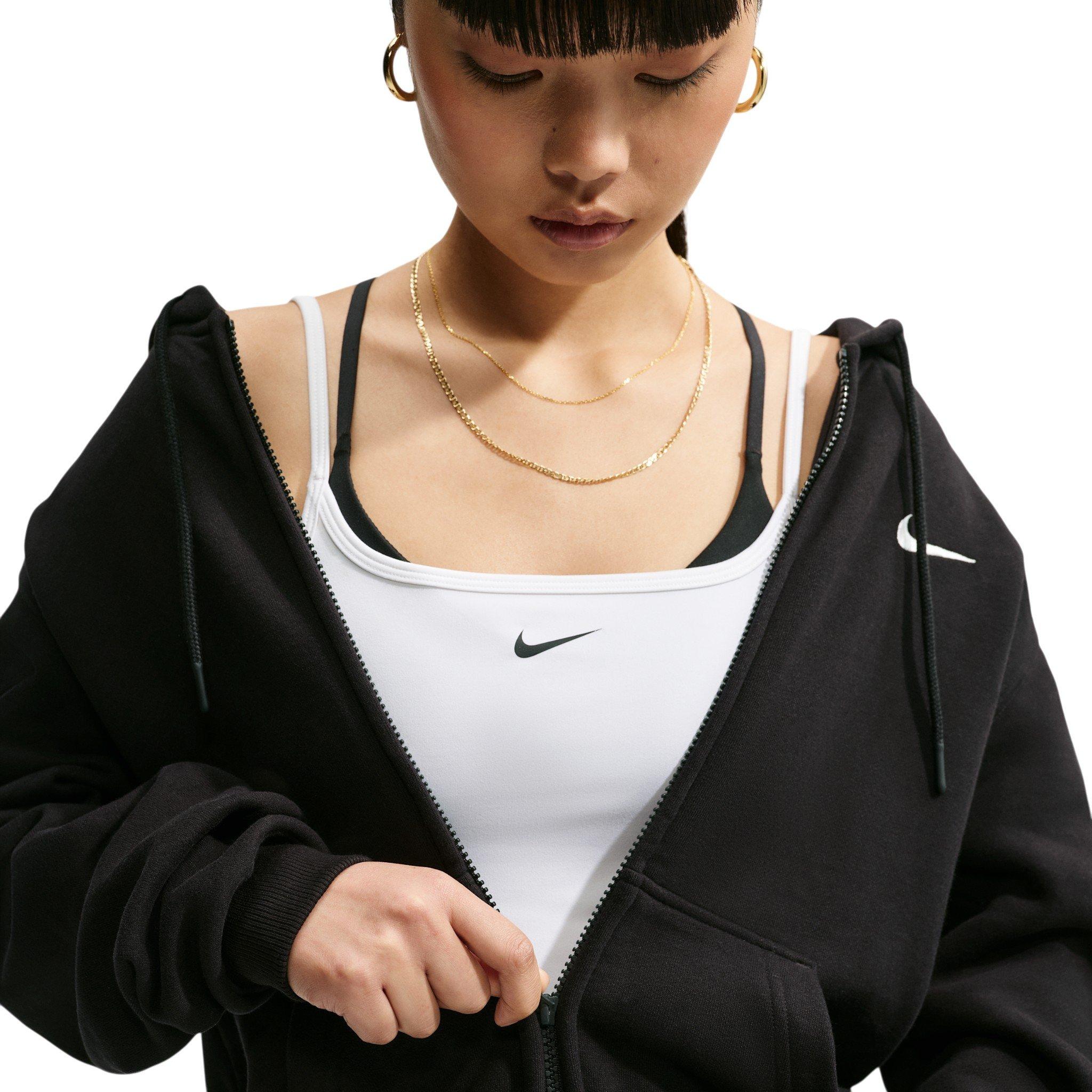 Nike Women's Studio Fleece Medium Weight Full-Zip Hooded Jacket - Black/Off-White - BLACK/OFF-WHITE