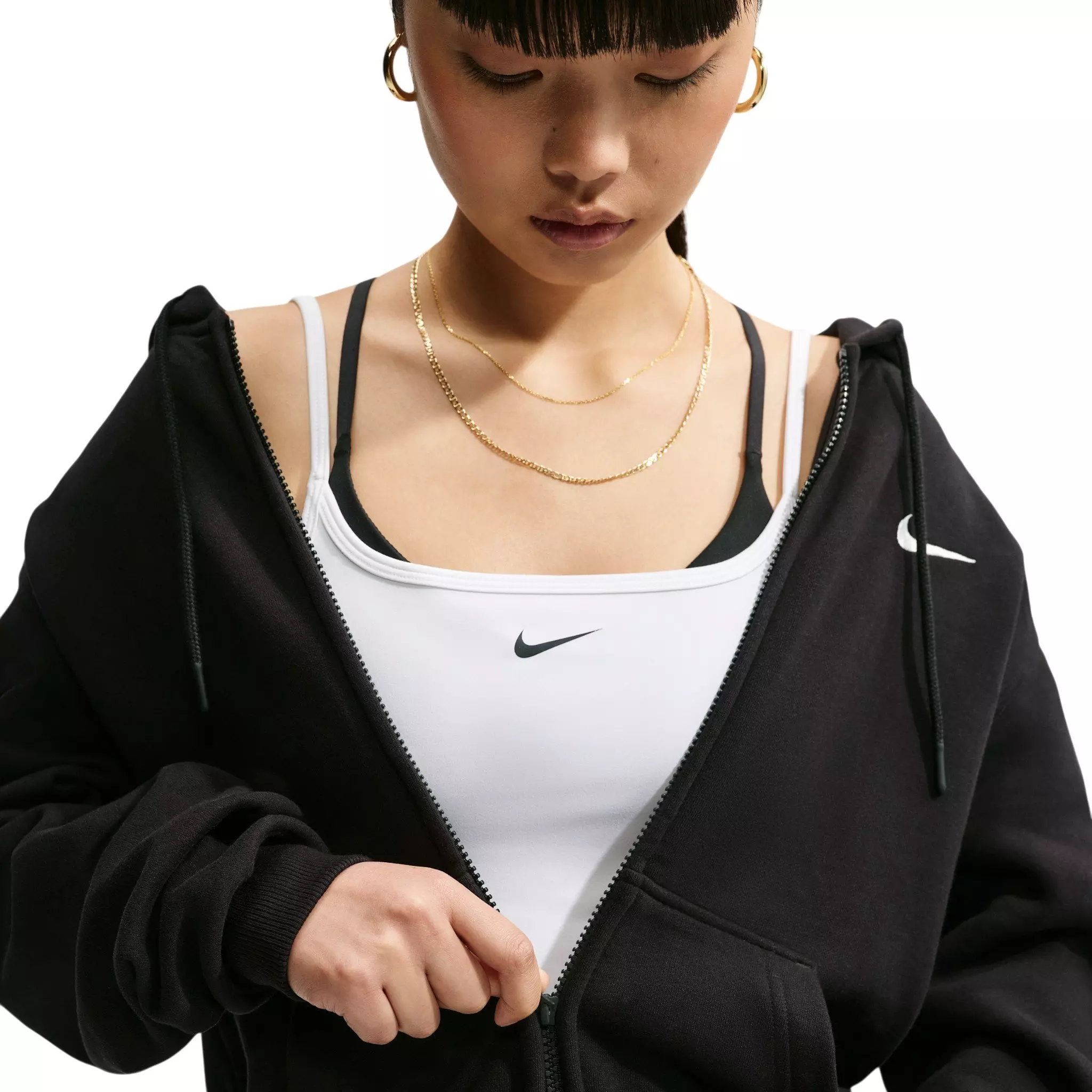 Nike Women's Studio Fleece Medium Weight Full-Zip Hooded Jacket - Black/Off-White - BLACK/OFF-WHITE