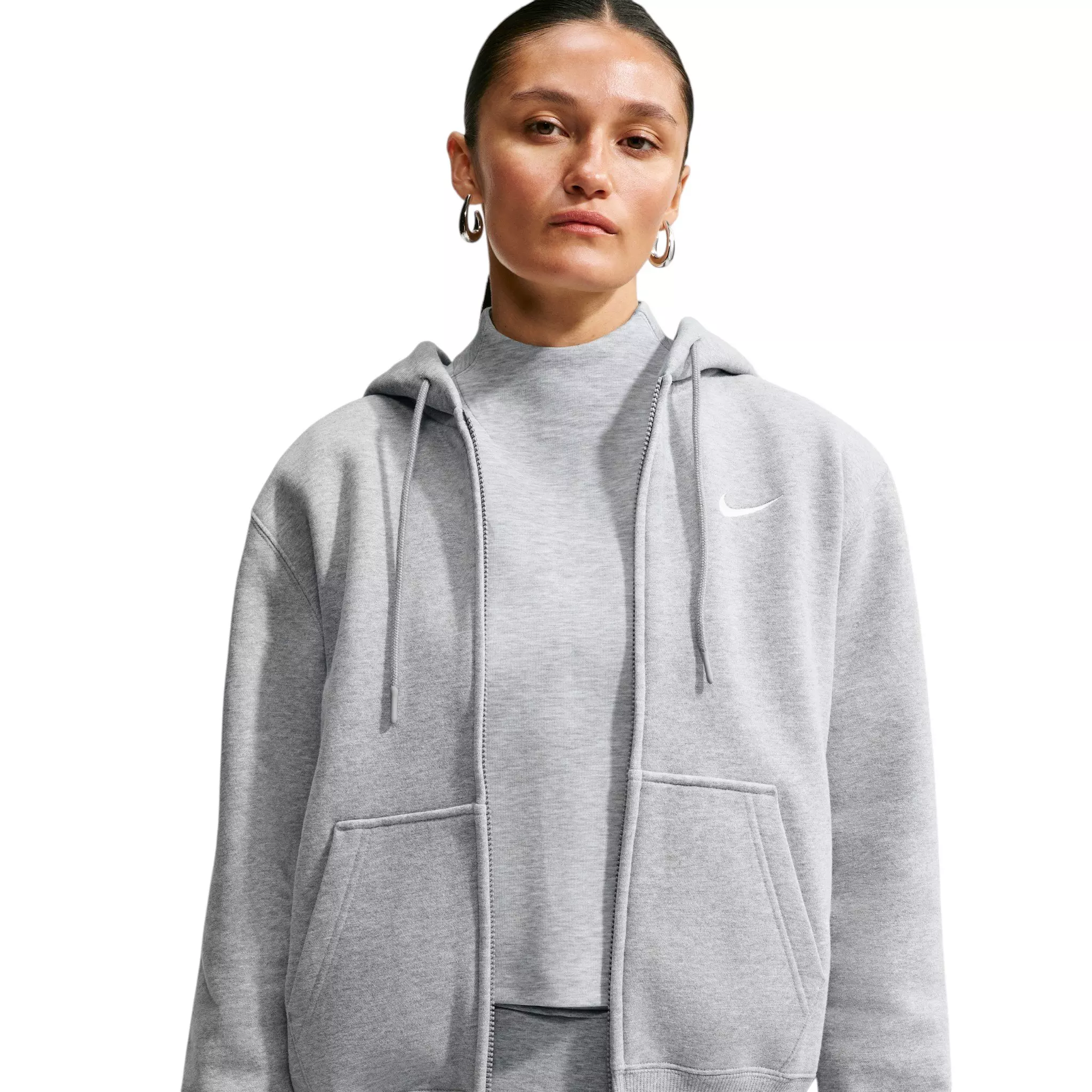 Nike Women's Studio Fleece Medium Weight Full-Zip Hooded Jacket - Grey - grey