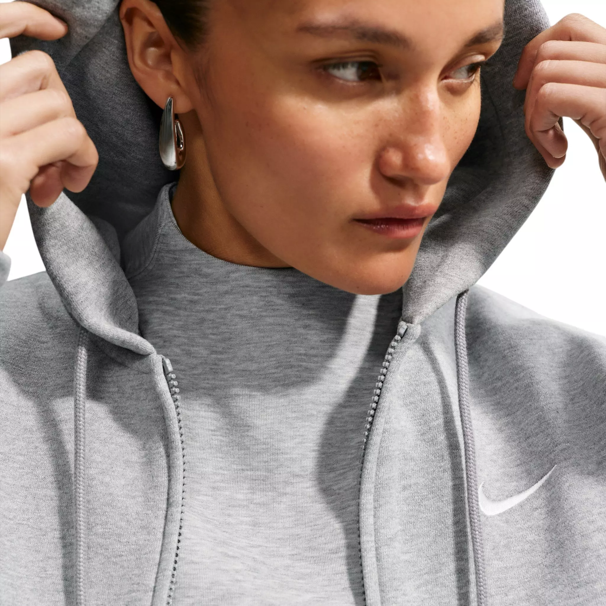 Nike Women's Studio Fleece Medium Weight Full-Zip Hooded Jacket - Grey - grey