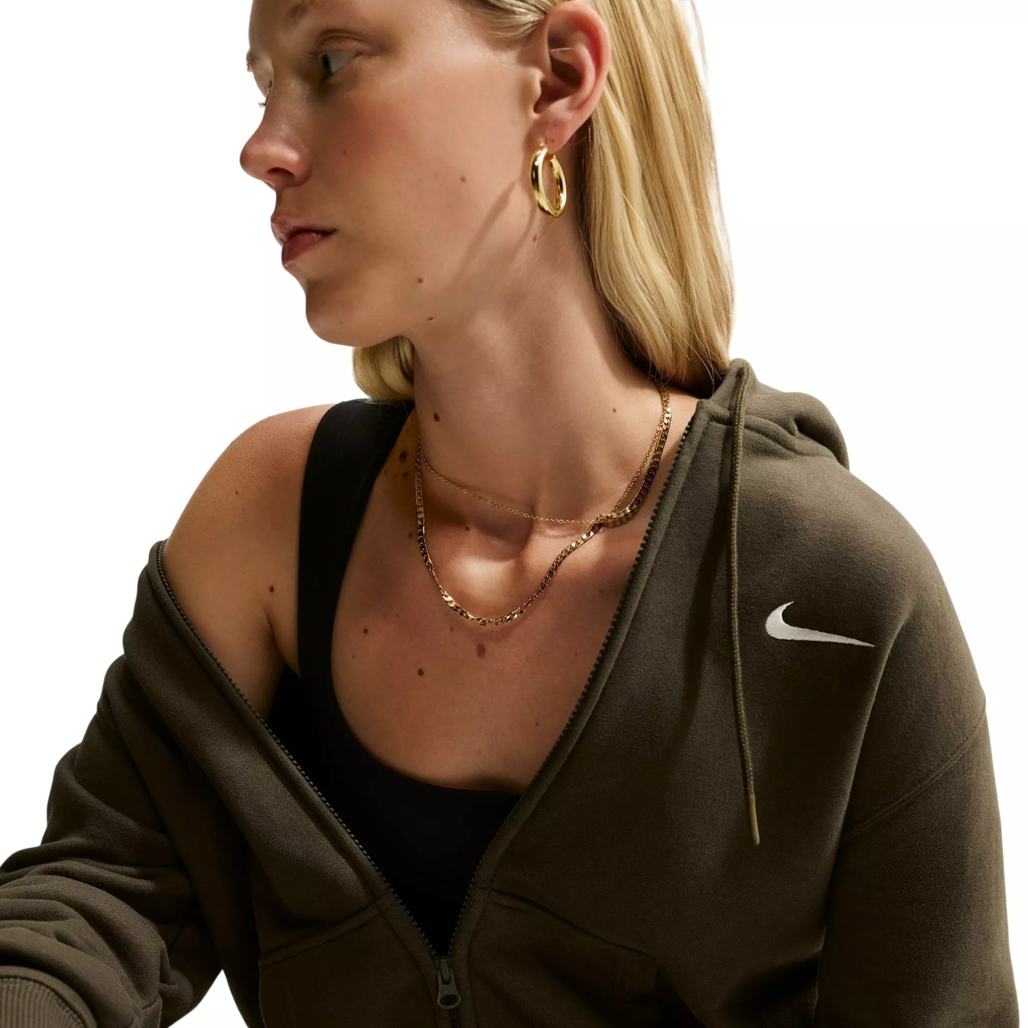 Nike Women's Studio Fleece Medium Weight Full-Zip Hooded Jacket - Brown - BROWN