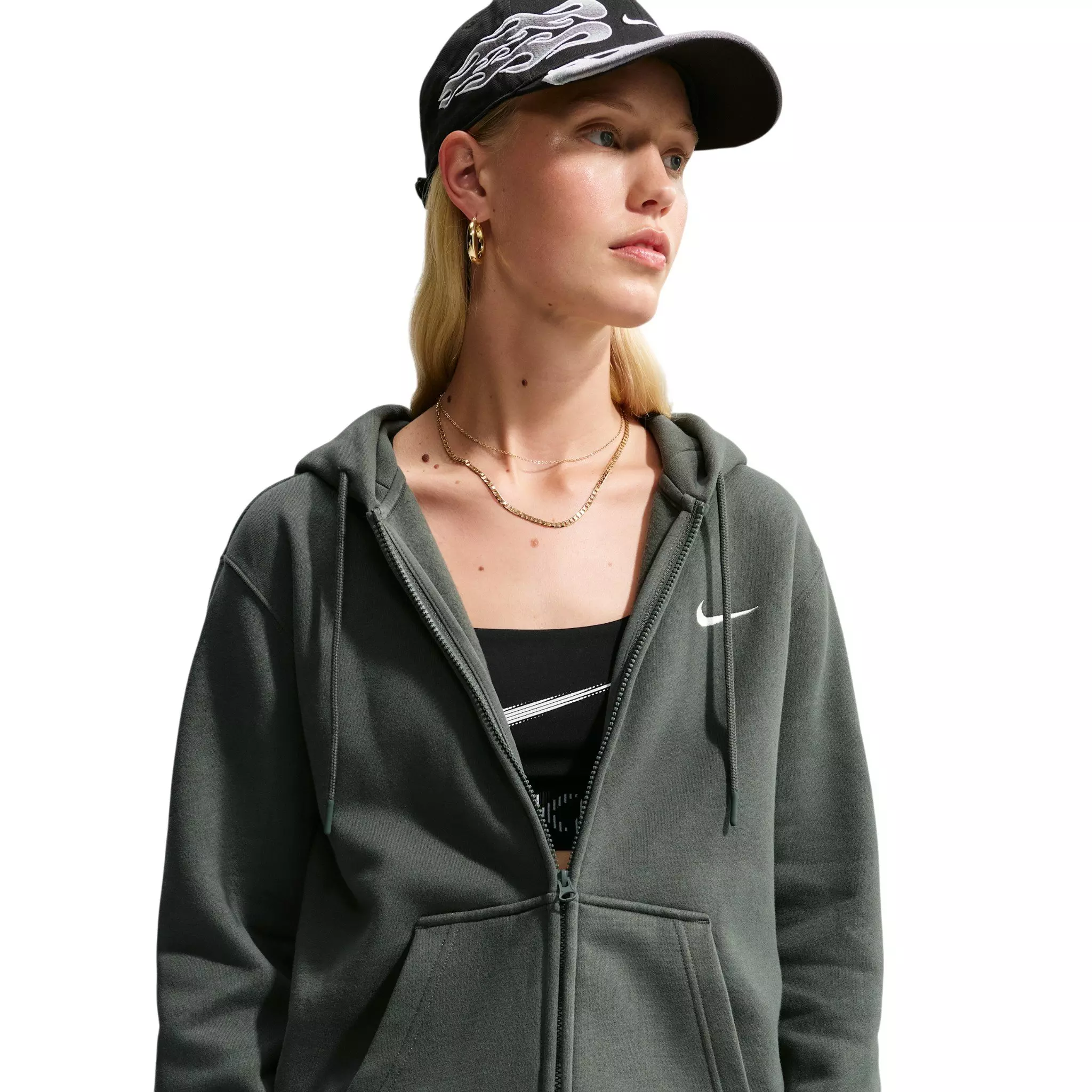 Nike Women's Studio Fleece Medium Weight Full-Zip Hooded Jacket - Green - GREEN