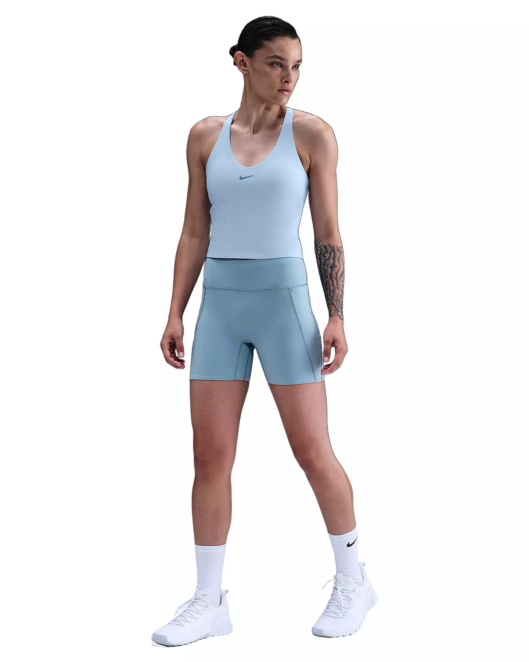 Nike Women's Universa Medium-Support Padded Sports Bra Tank -Lt Blue - LT BLUE