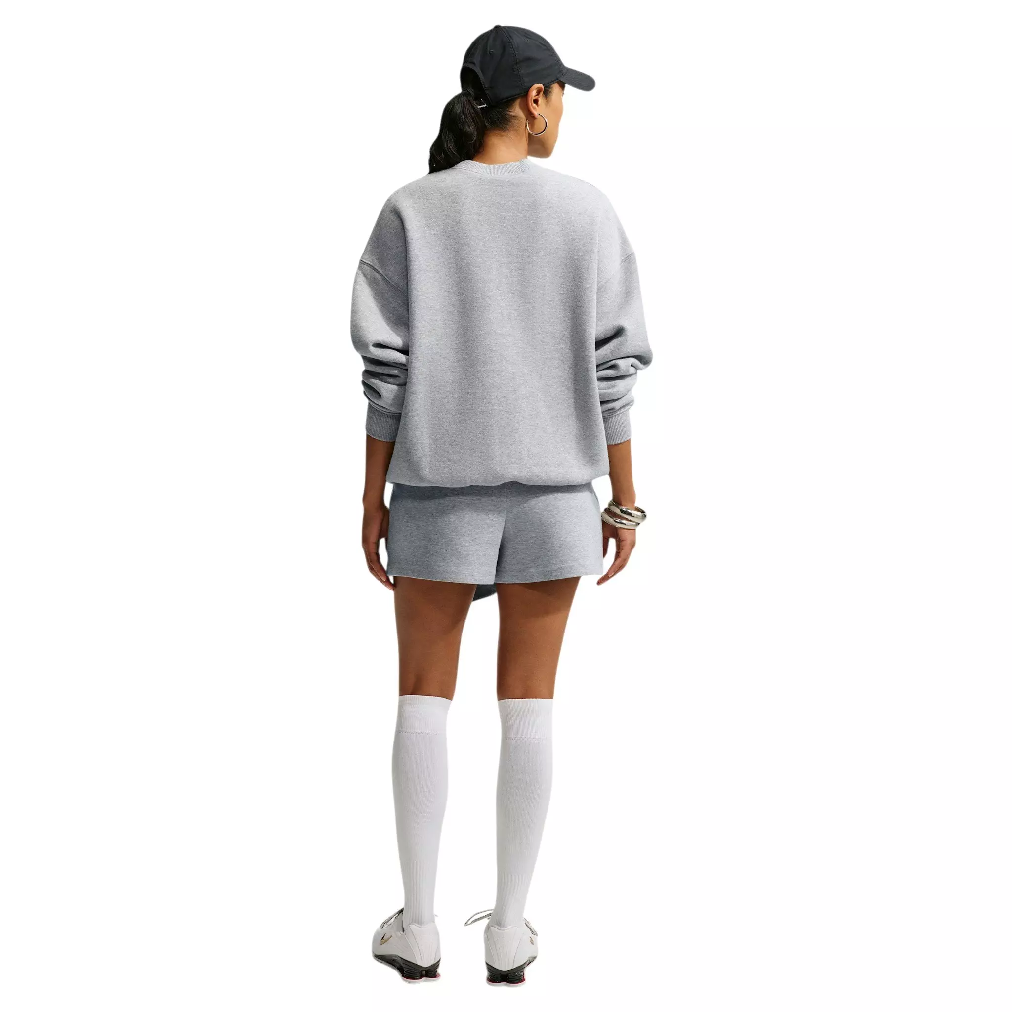 Nike Women's Studio Fleece Med-Weight "Graphic Pack" Oversized Embossed Crew - Grey - GREY