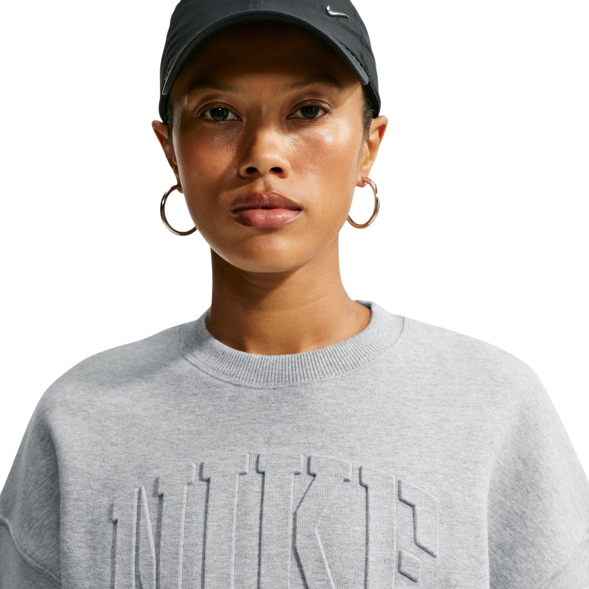 Nike Women's Studio Fleece Med-Weight "Graphic Pack" Oversized Embossed Crew - Grey - GREY