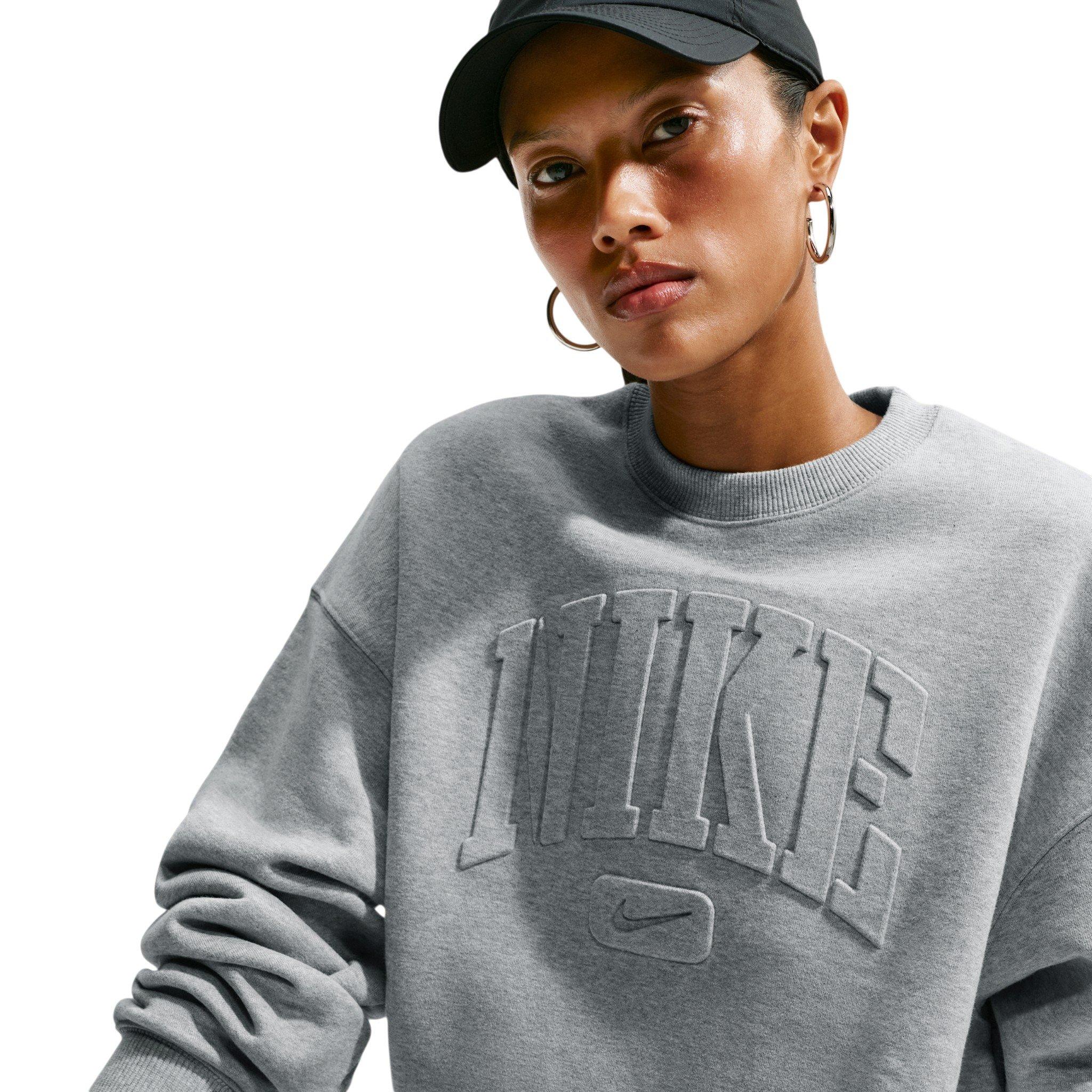 Nike Women's Studio Fleece Med-Weight "Graphic Pack" Oversized Embossed Crew - Grey - GREY