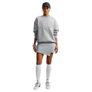 Nike Women's Studio Fleece Med-Weight "Graphic Pack" Oversized Embossed Crew - Grey - GREY