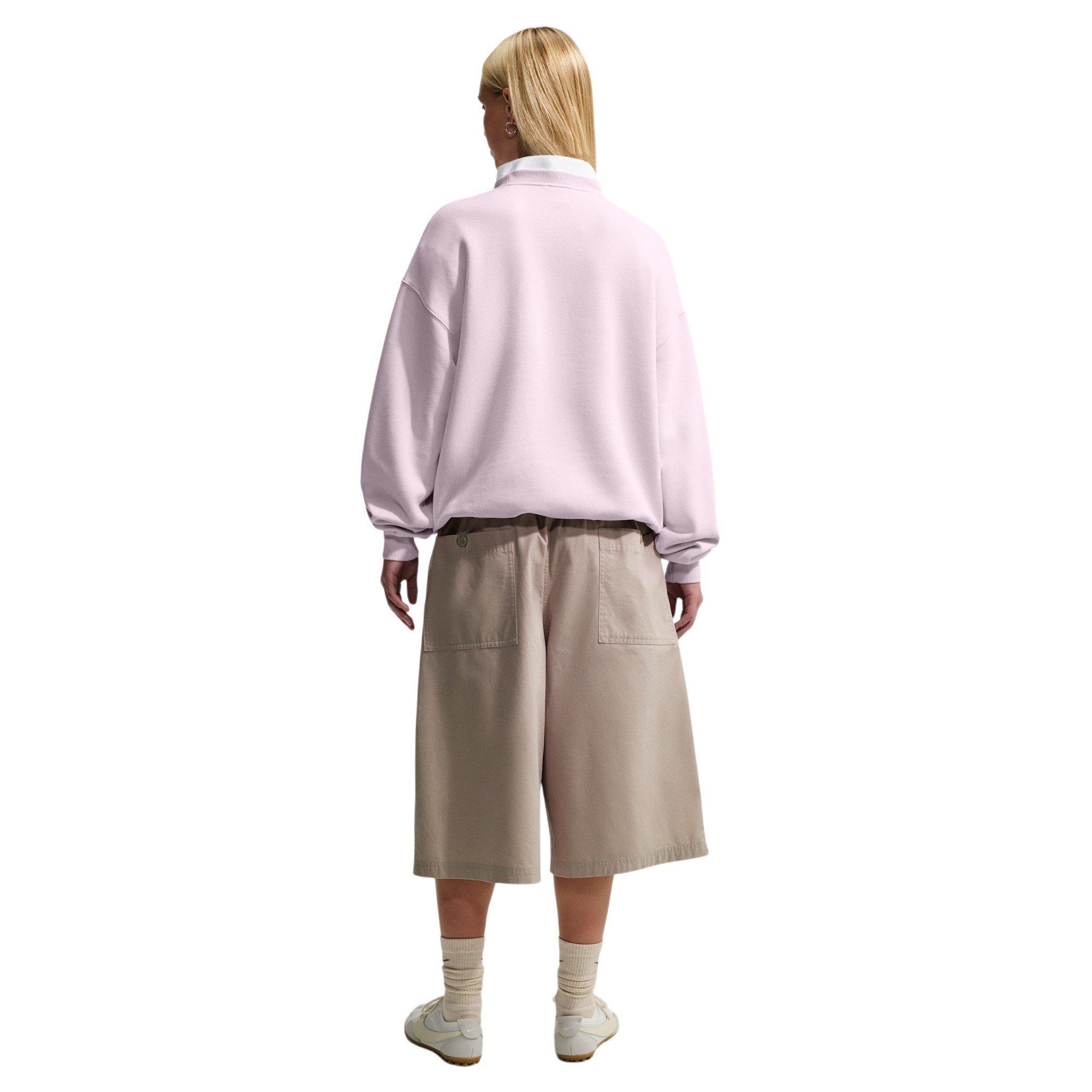 Nike Women's Studio Fleece Med-Weight "Graphic Pack" Oversized Embossed Crew - Bleached Lilac - BLEACHED LILAC 