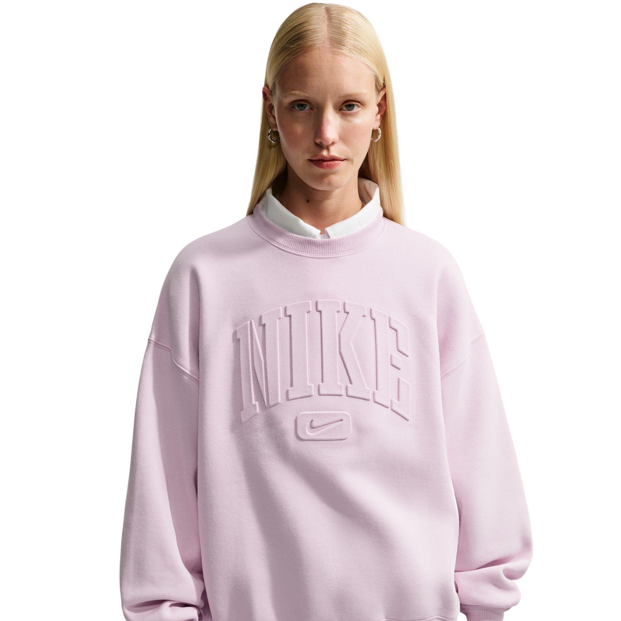 Nike Women's Studio Fleece Med-Weight "Graphic Pack" Oversized Embossed Crew - Bleached Lilac - BLEACHED LILAC 